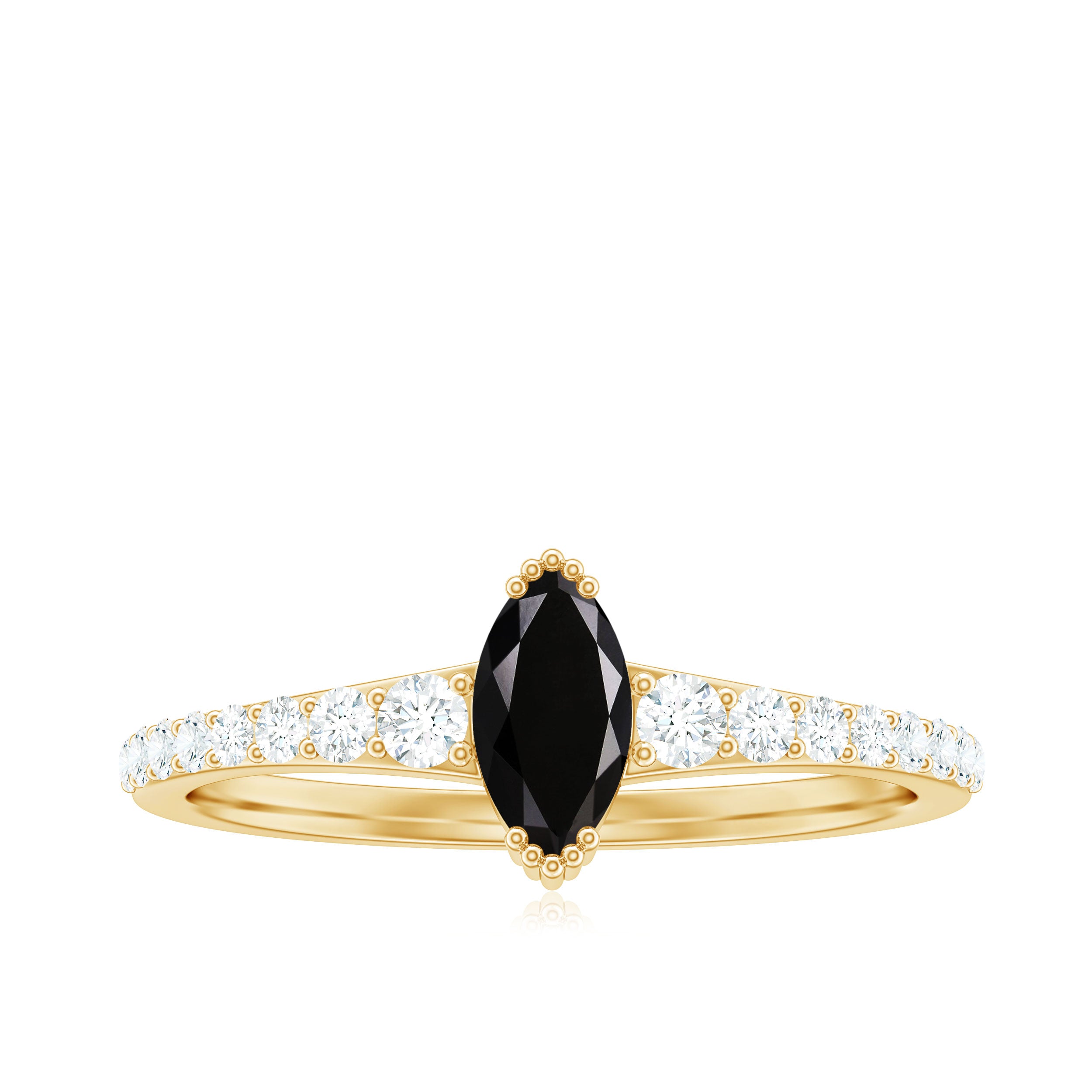 Rosec Jewels-Genuine Marquise Black Spinel Promise Ring with Diamond