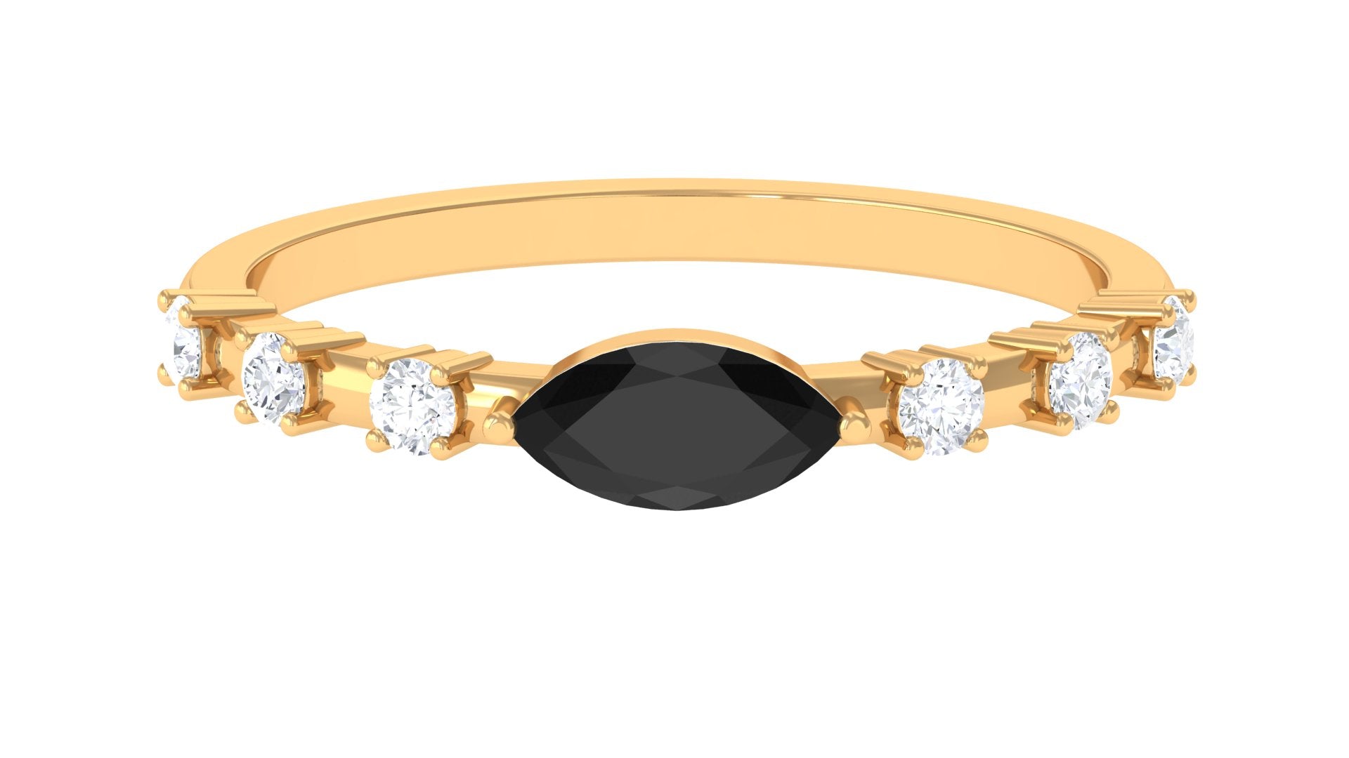1/2 CT Marquise Cut Black Spinel East West Ring with Diamond AAA - Rosec Jewels