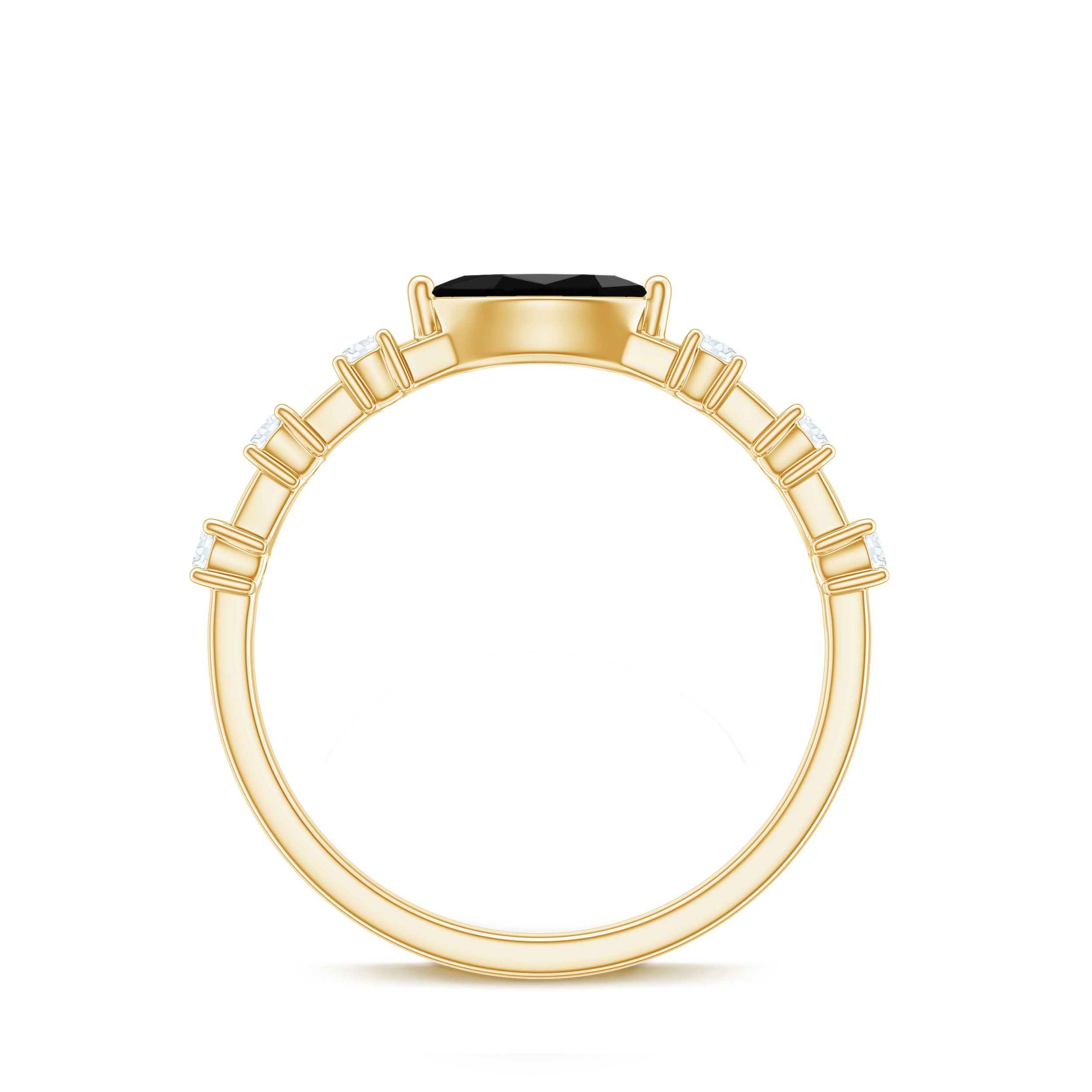 4x8mm Marquise Cut Black Onyx Minimal East West Ring with Diamond AAA - Rosec Jewels