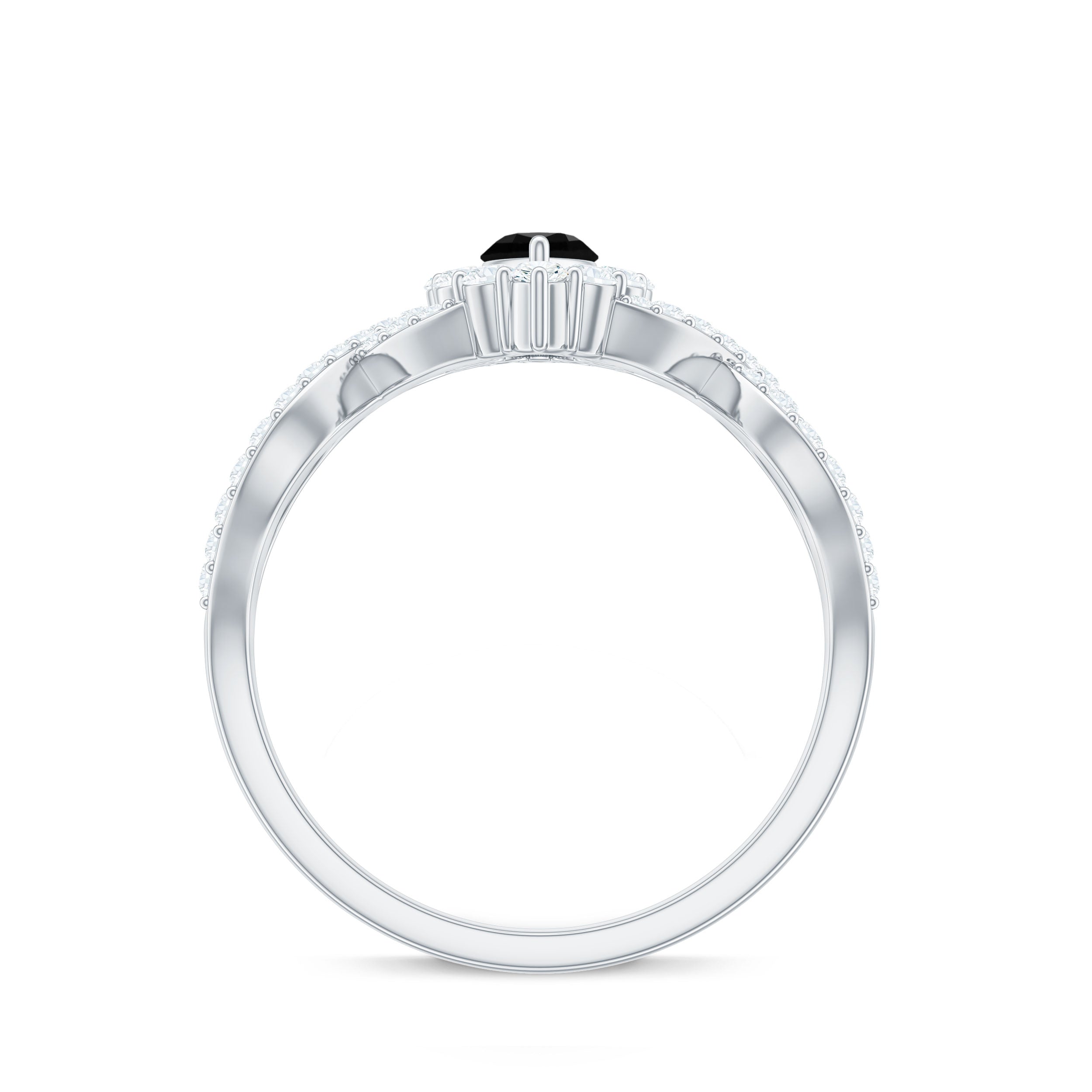 4x8mm Marquise Cut Black Onyx Statement Engagement Ring with Diamond Halo AAA - Rosec Jewels