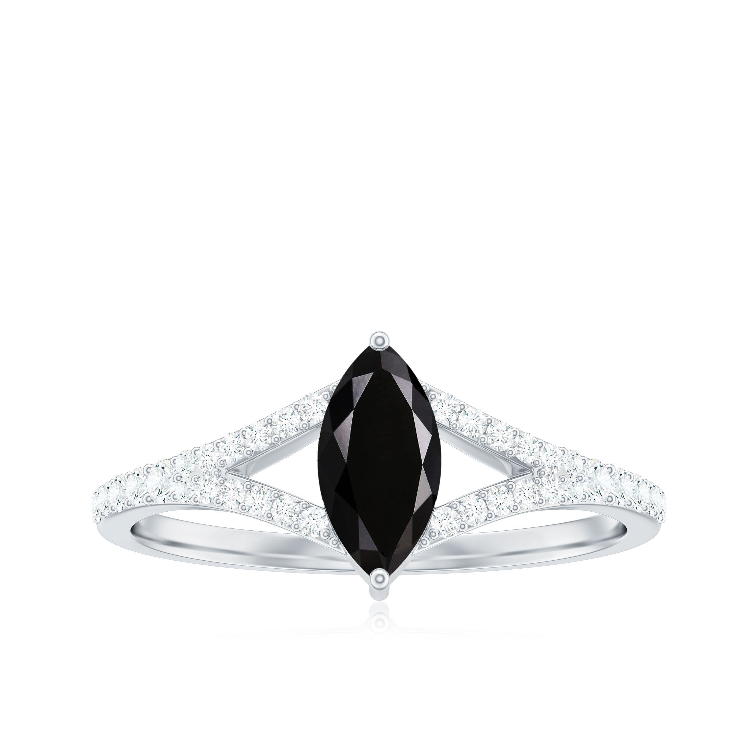 Rosec Jewels-Minimal Black Spinel Marquise Engagement Ring with Diamond Split Shank