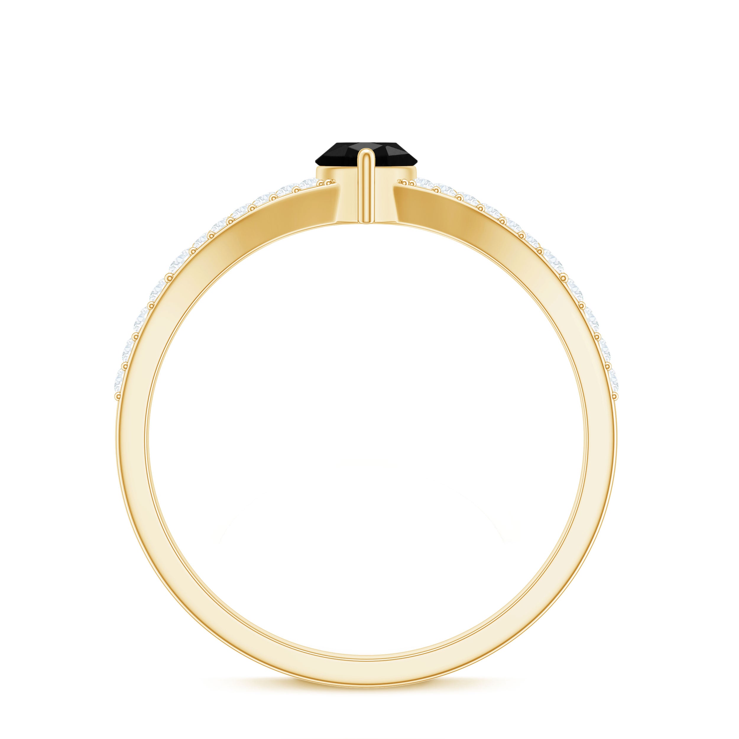 Rosec Jewels-Minimal Black Spinel Marquise Engagement Ring with Diamond Split Shank