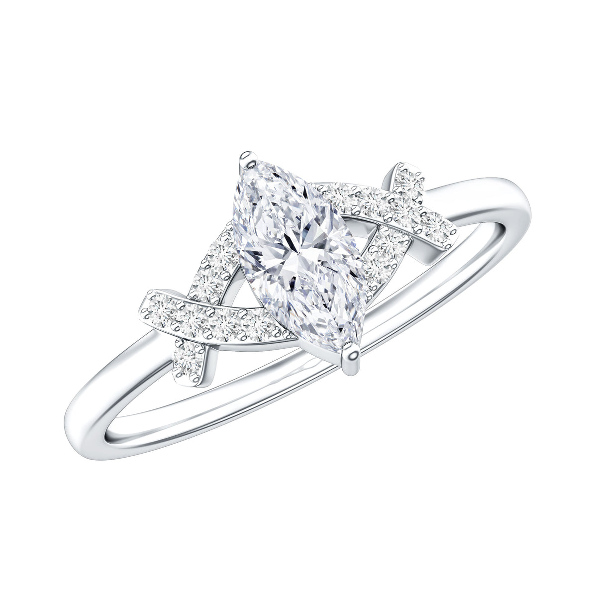 Certified Moissanite Marquise Engagement Ring for Women D-VS1 - Rosec Jewels