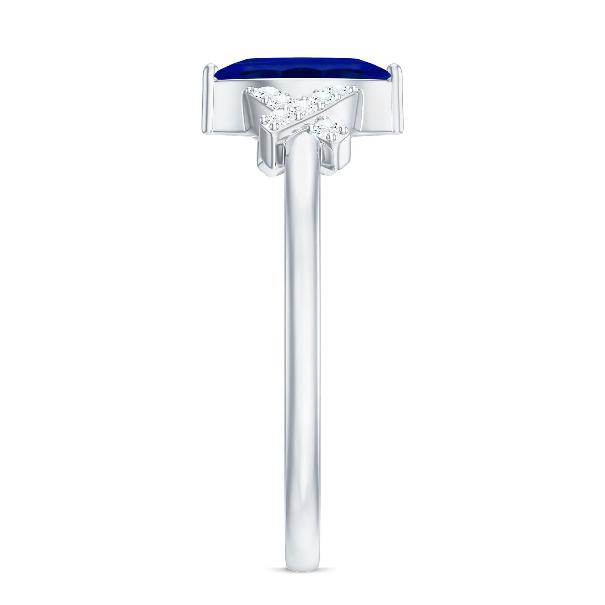 Certified 0.75 Carat Lab Grown Blue Sapphire Marquise Engagement Ring with Diamond AAAA - Rosec Jewels