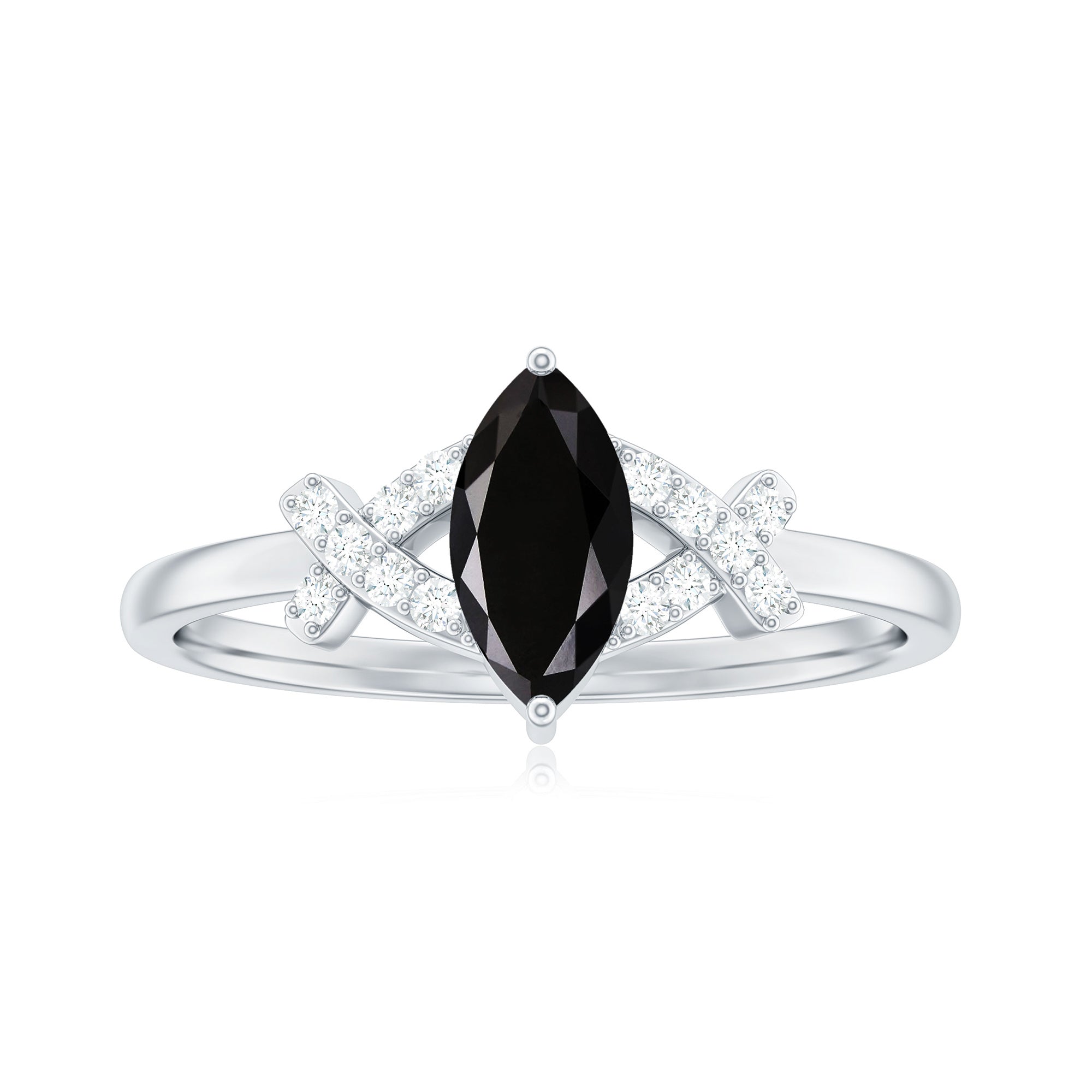 Natural Black Spinel Marquise Engagement Ring with Diamond AAA - Rosec Jewels