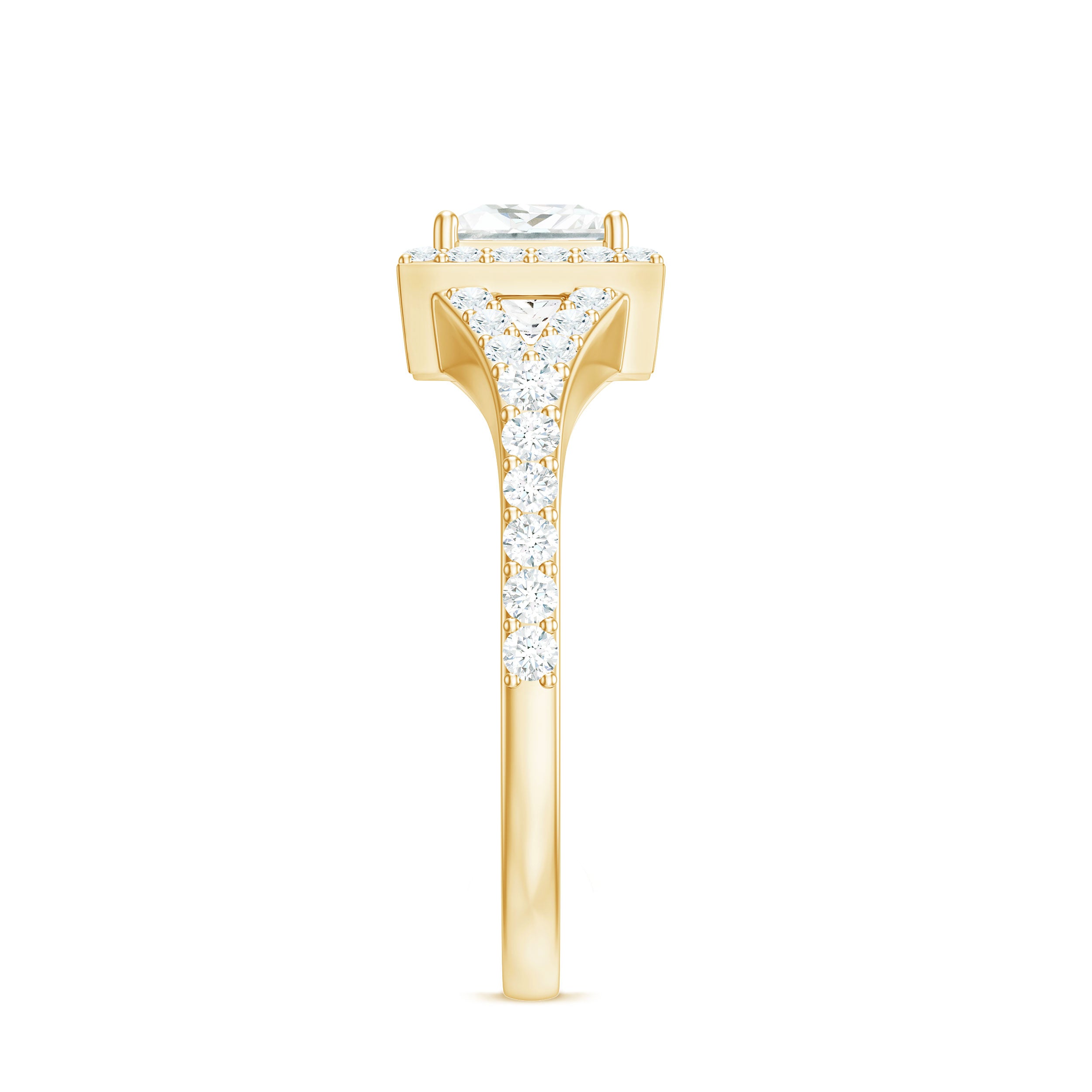 Rosec Jewels-Princess Cut Moissanite Halo Engagement Ring with Split Band
