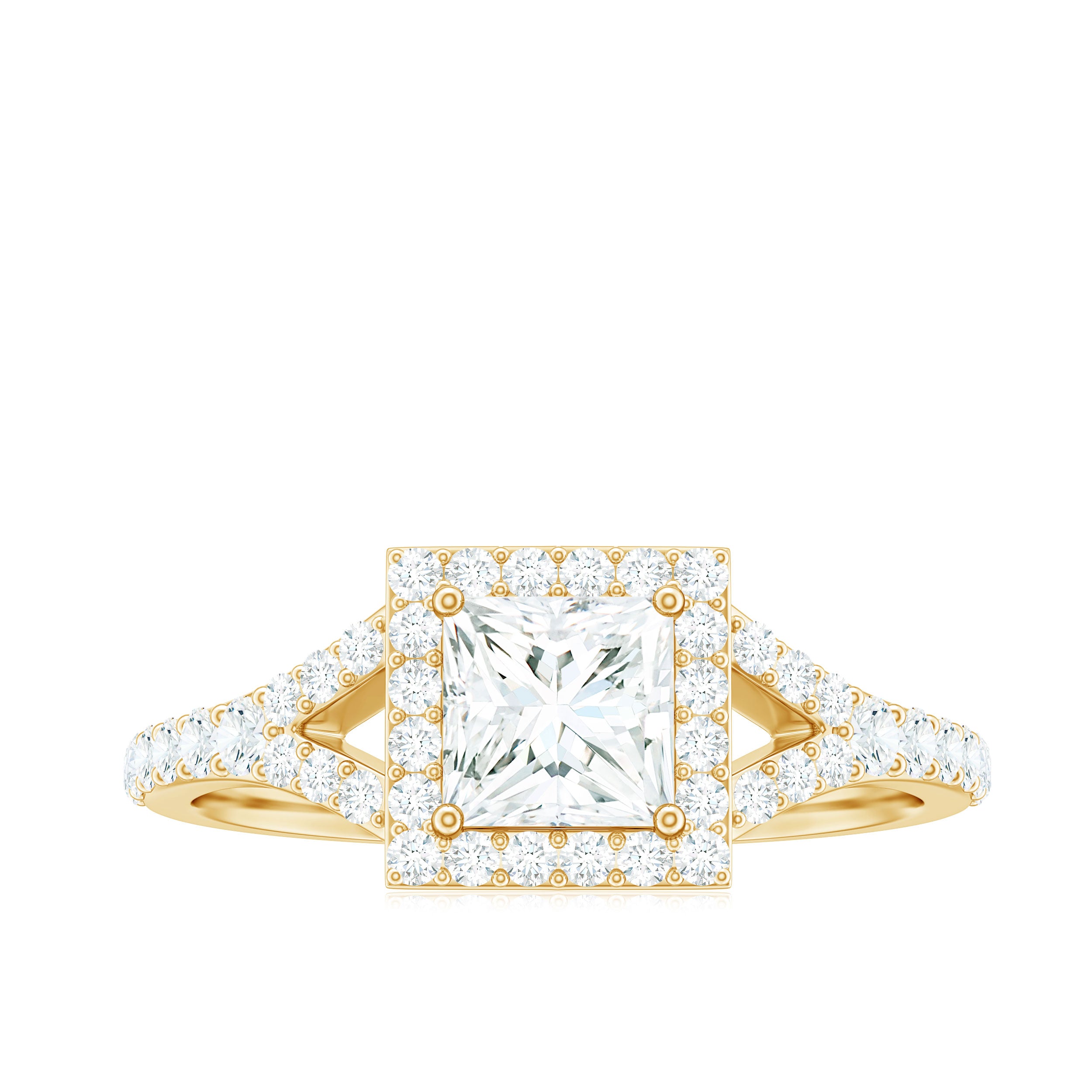 Rosec Jewels-Princess Cut Moissanite Halo Engagement Ring with Split Band