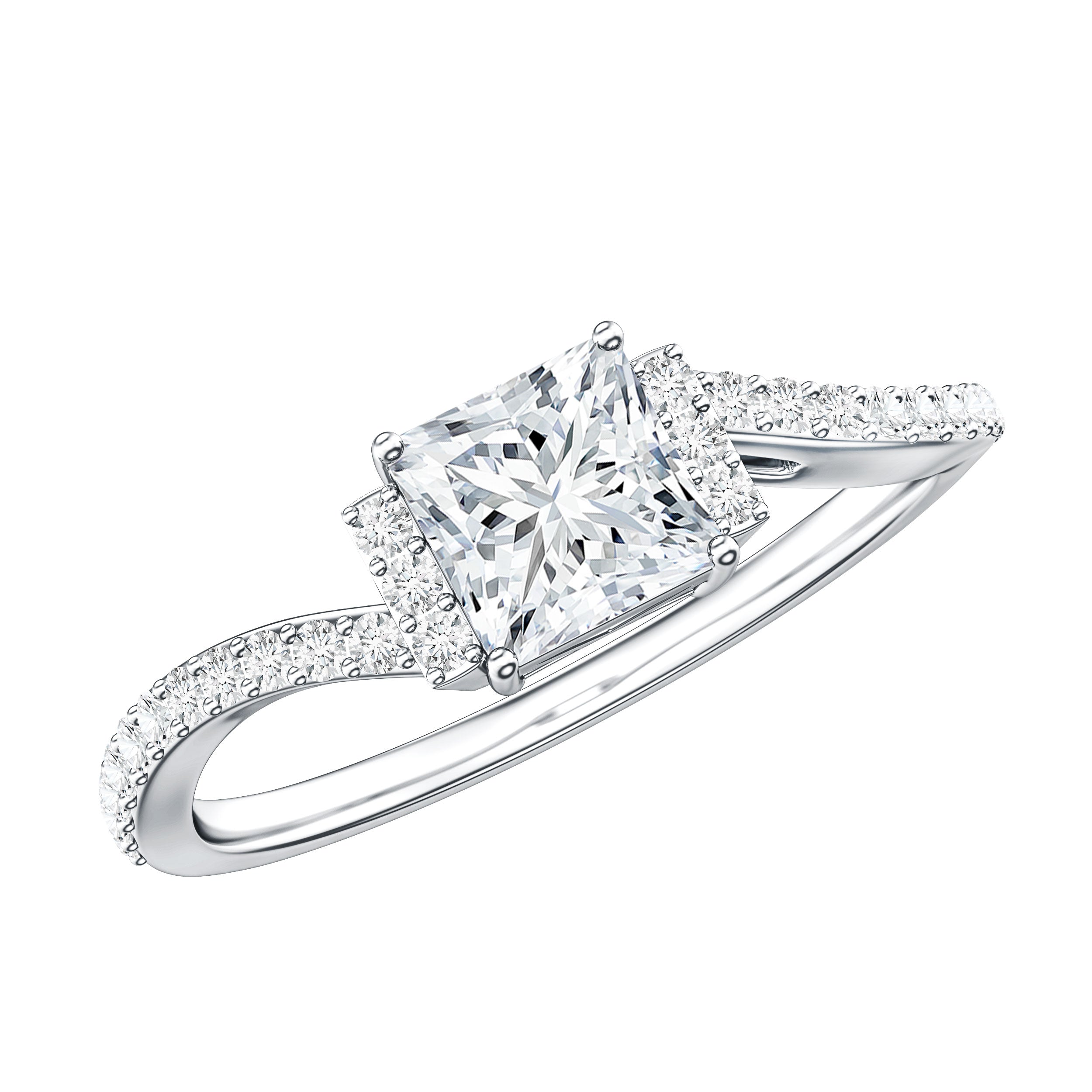 Princess Cut Moissanite Bypass Engagement Ring for Women D-VS1 - Rosec Jewels