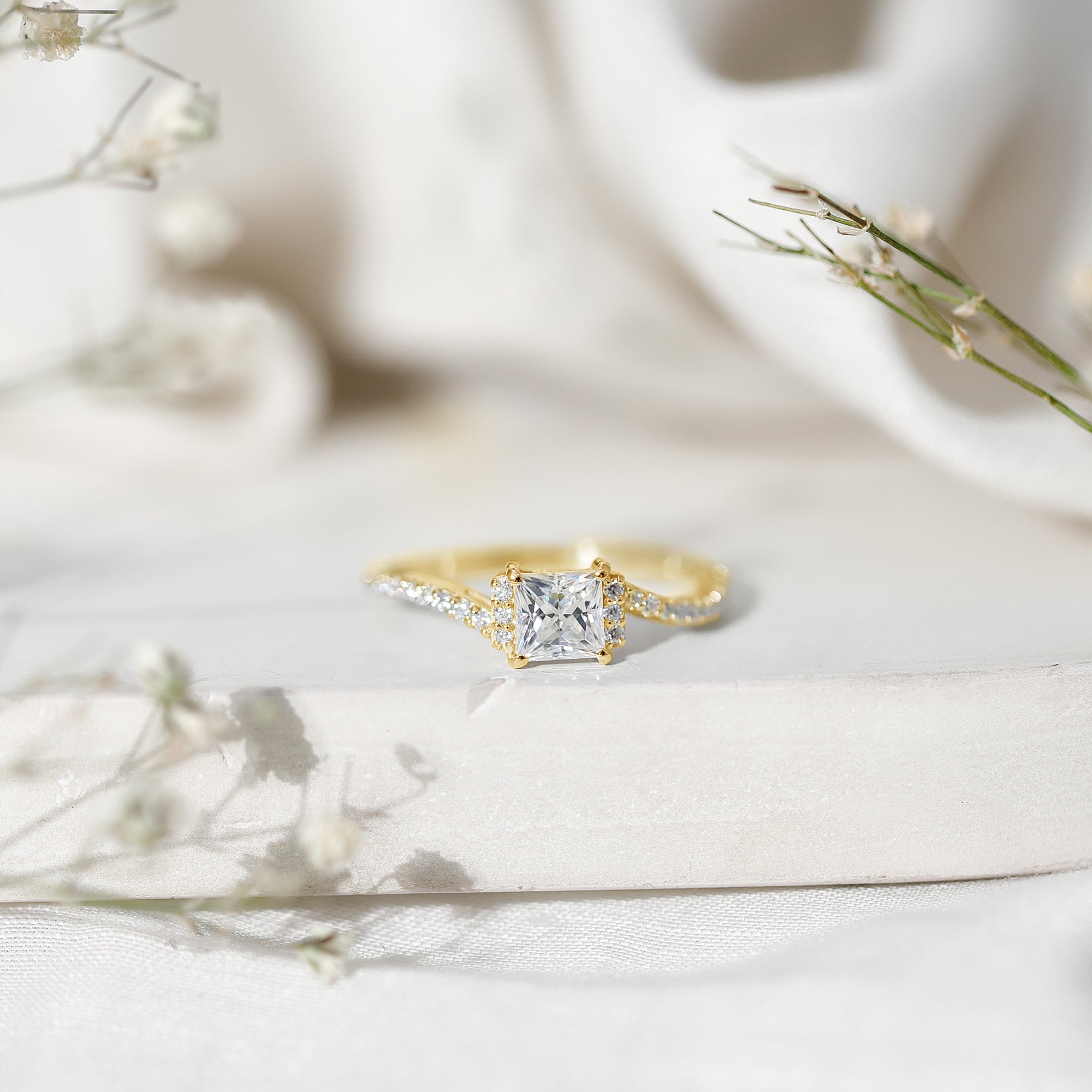 Princess Cut Moissanite Bypass Engagement Ring for Women D-VS1 - Rosec Jewels