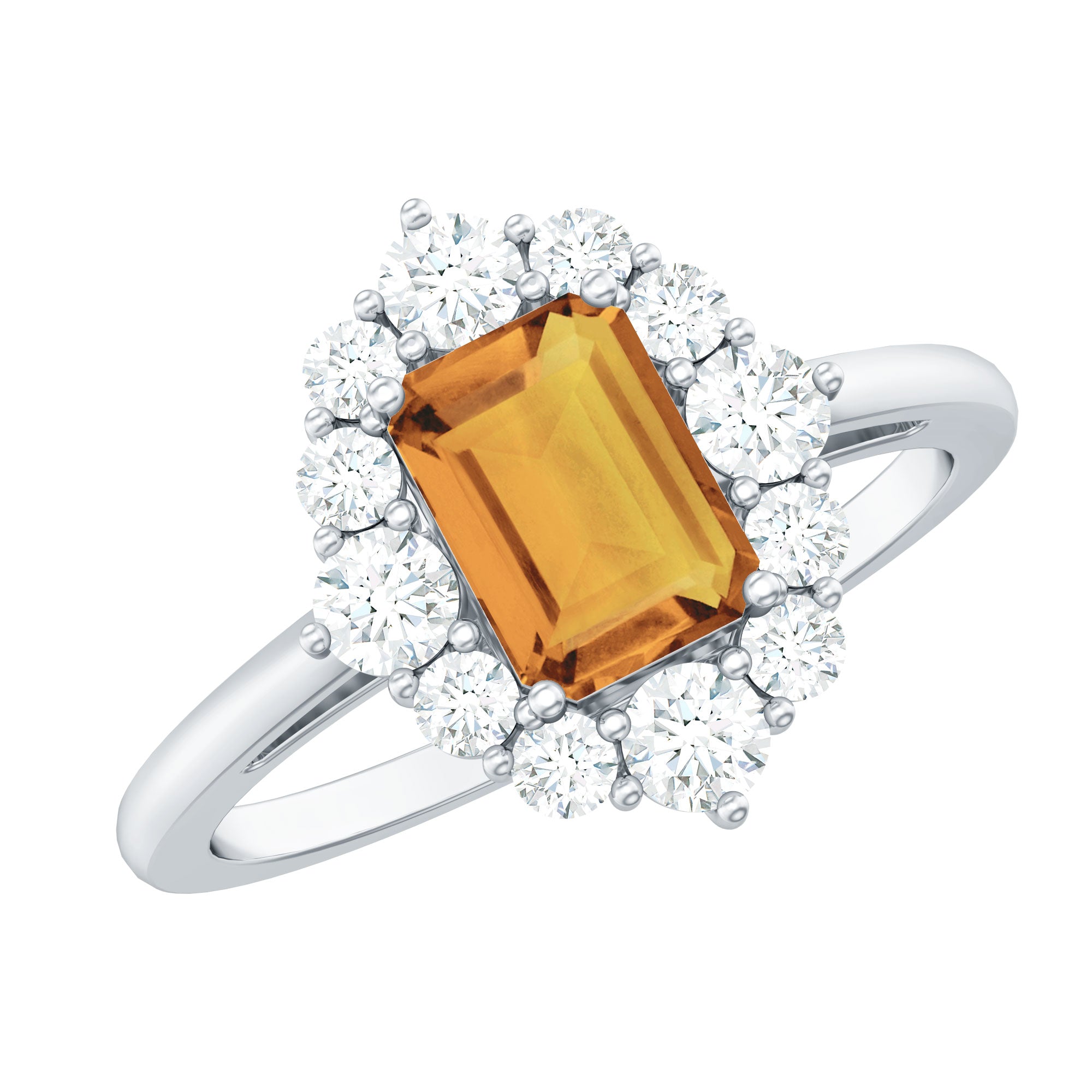 Certified Real 1.8 Carat Citrine Emerald Cut Engagement Ring with Diamond Halo AAA - Rosec Jewels