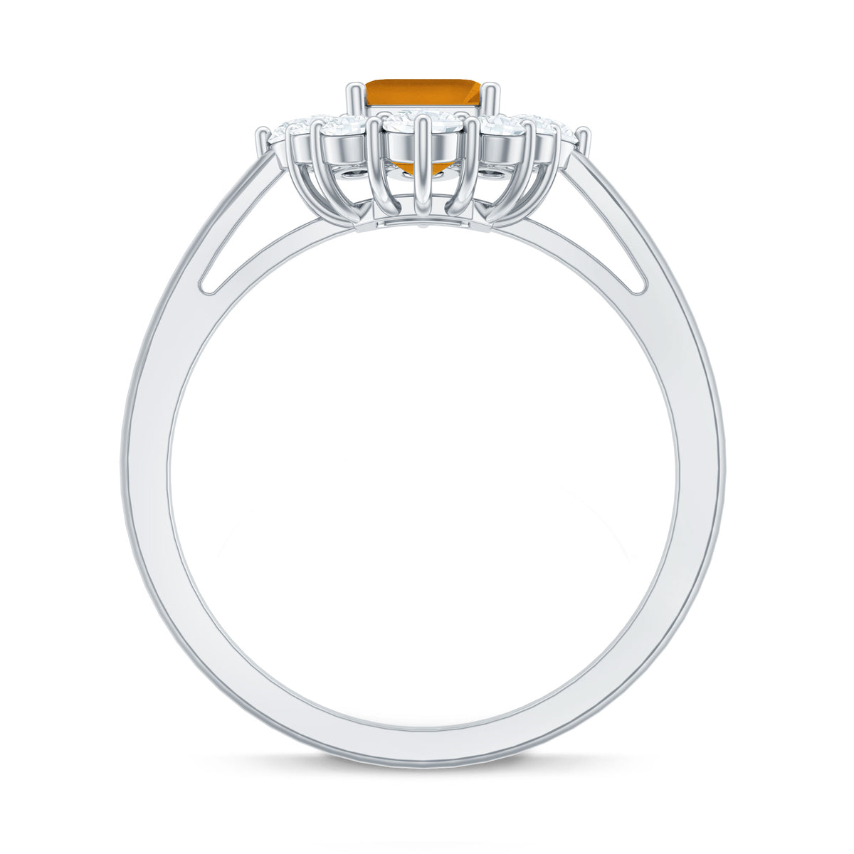 Certified Real 1.8 Carat Citrine Emerald Cut Engagement Ring with Diamond Halo AAA - Rosec Jewels