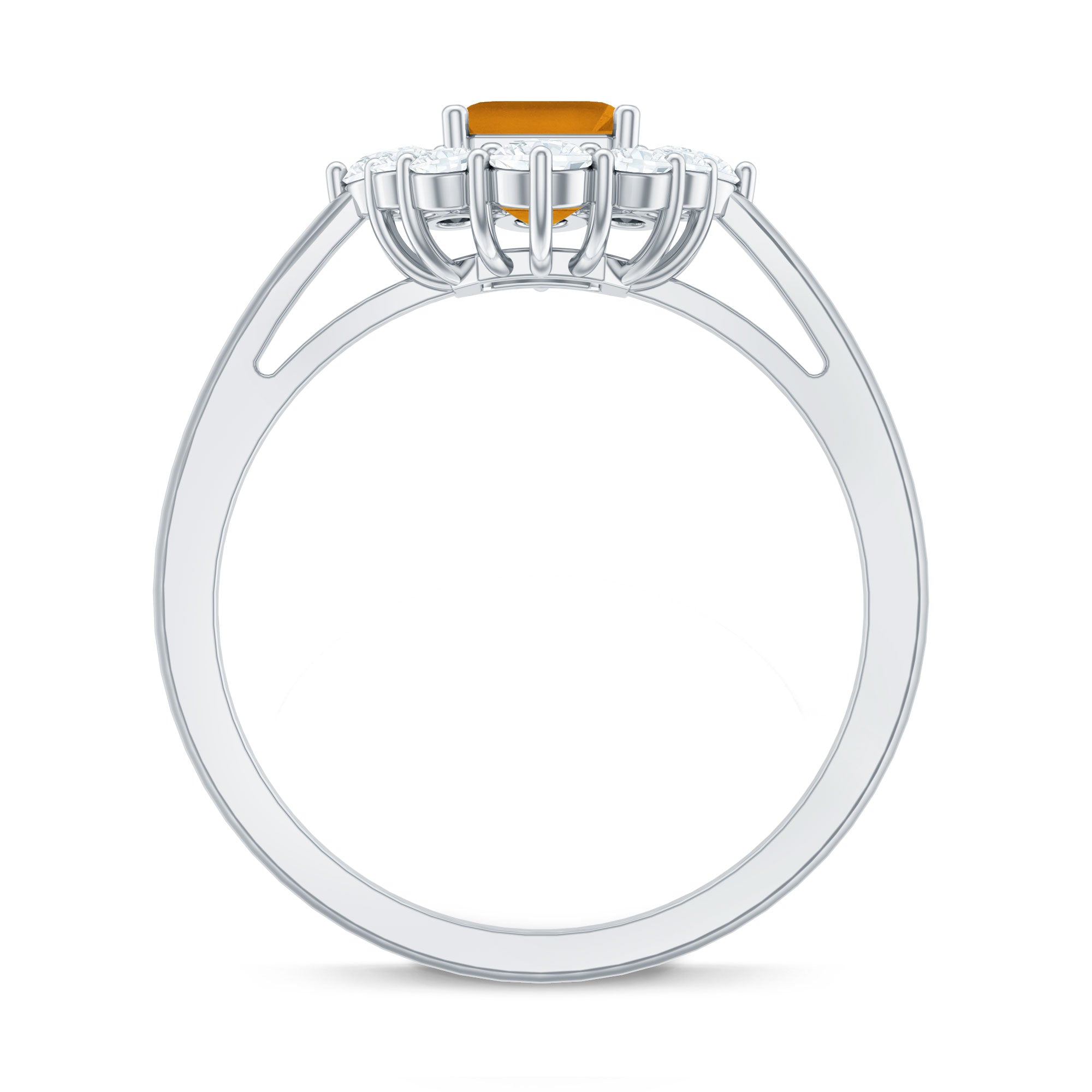 Certified Real 1.8 Carat Citrine Emerald Cut Engagement Ring with Diamond Halo AAA - Rosec Jewels