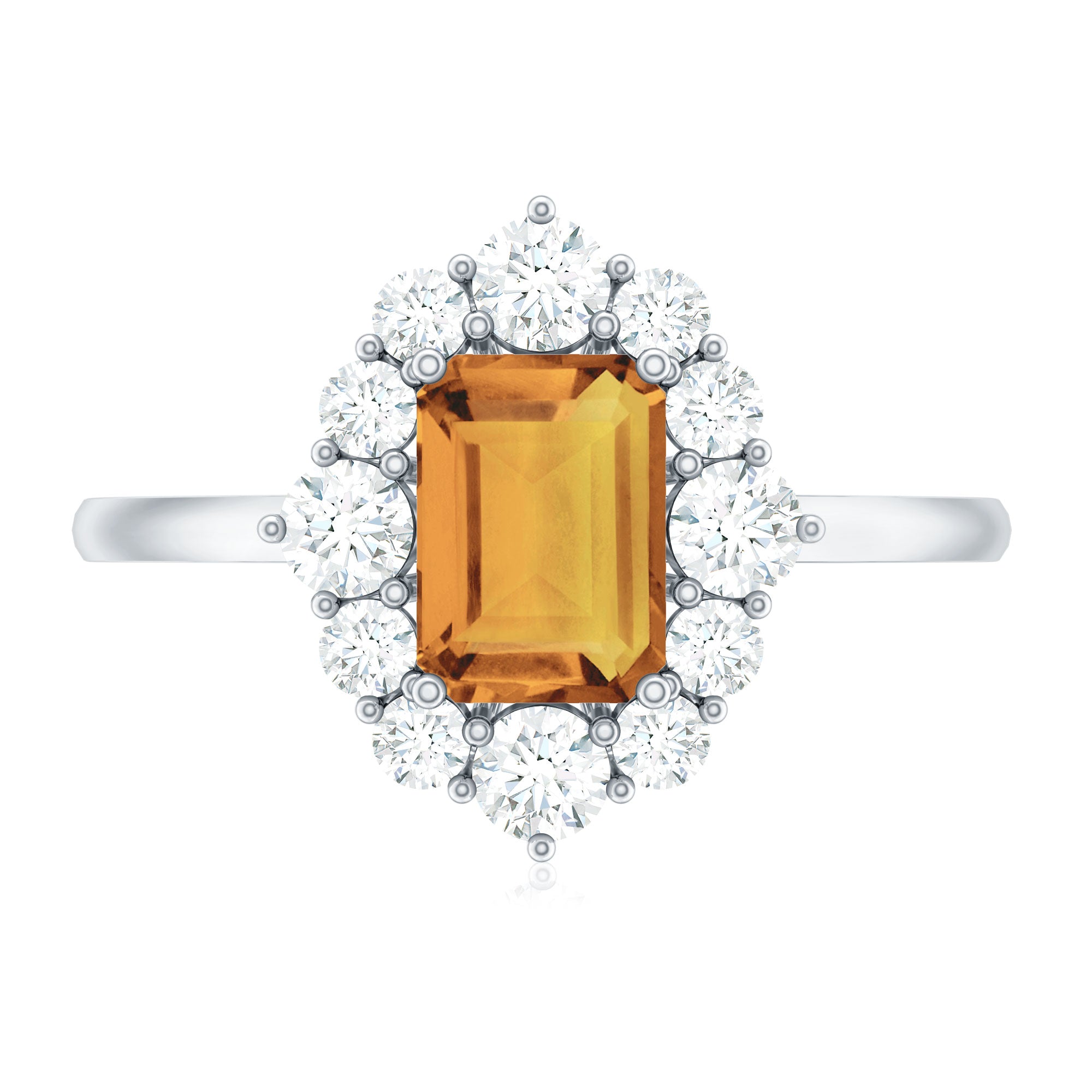 Certified Real 1.8 Carat Citrine Emerald Cut Engagement Ring with Diamond Halo AAA - Rosec Jewels