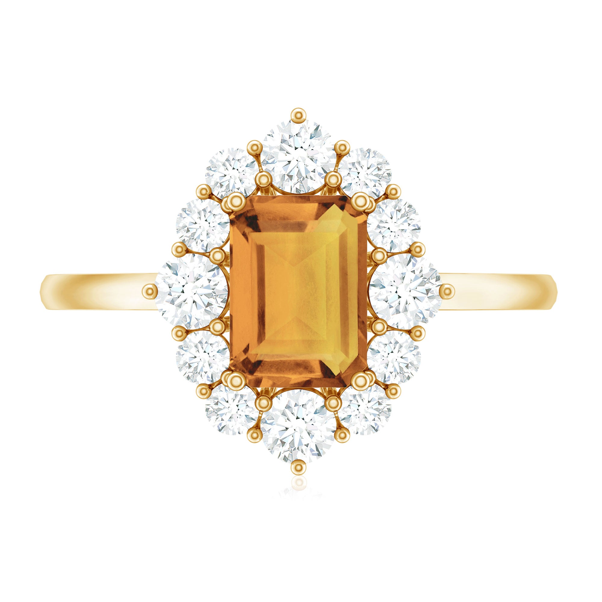 Certified Real 1.8 Carat Citrine Emerald Cut Engagement Ring with Diamond Halo AAA - Rosec Jewels