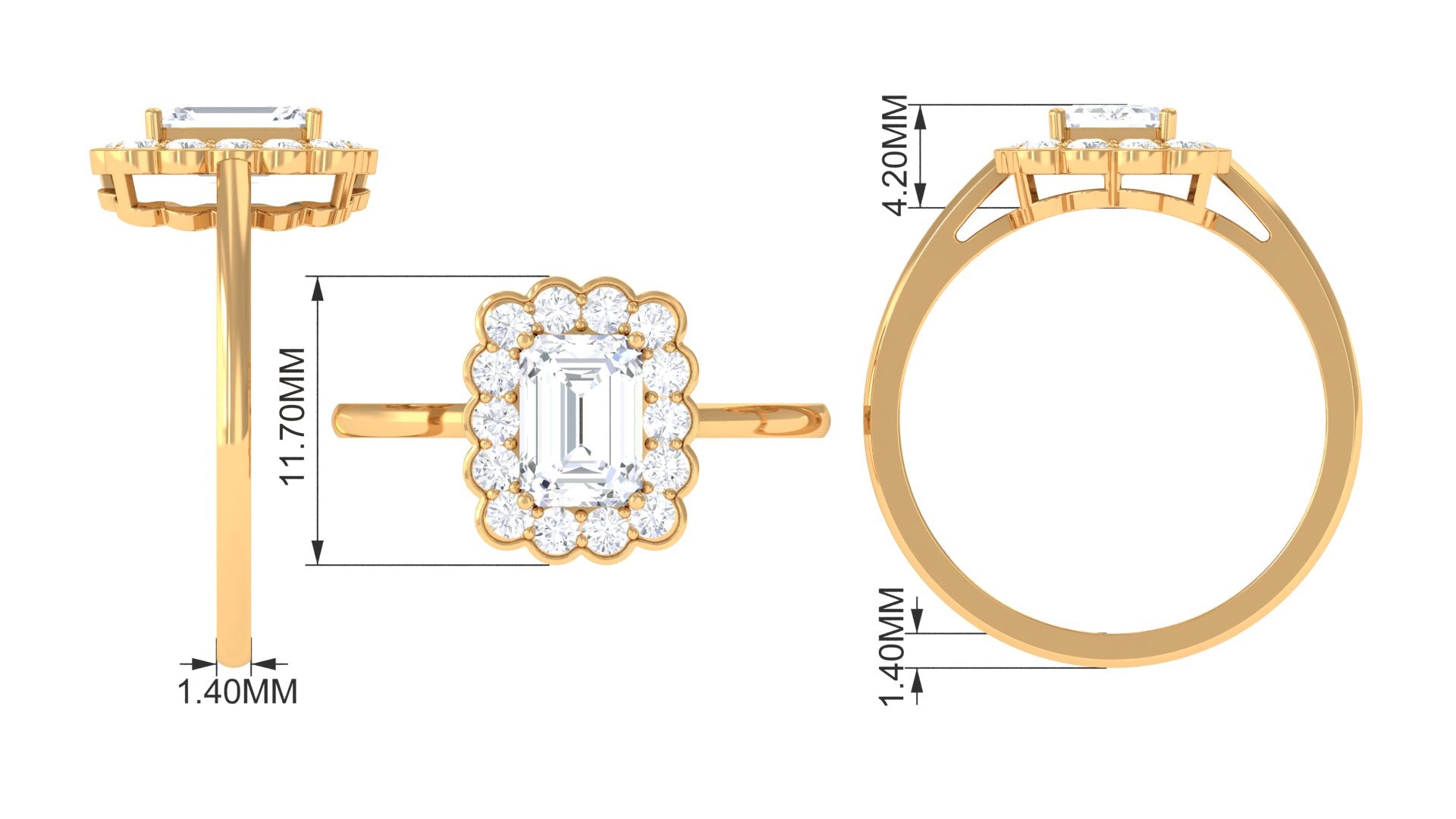 2.25 CT Octagon Cut Zircon Statement Engagement Ring with Halo AAAA - Rosec Jewels