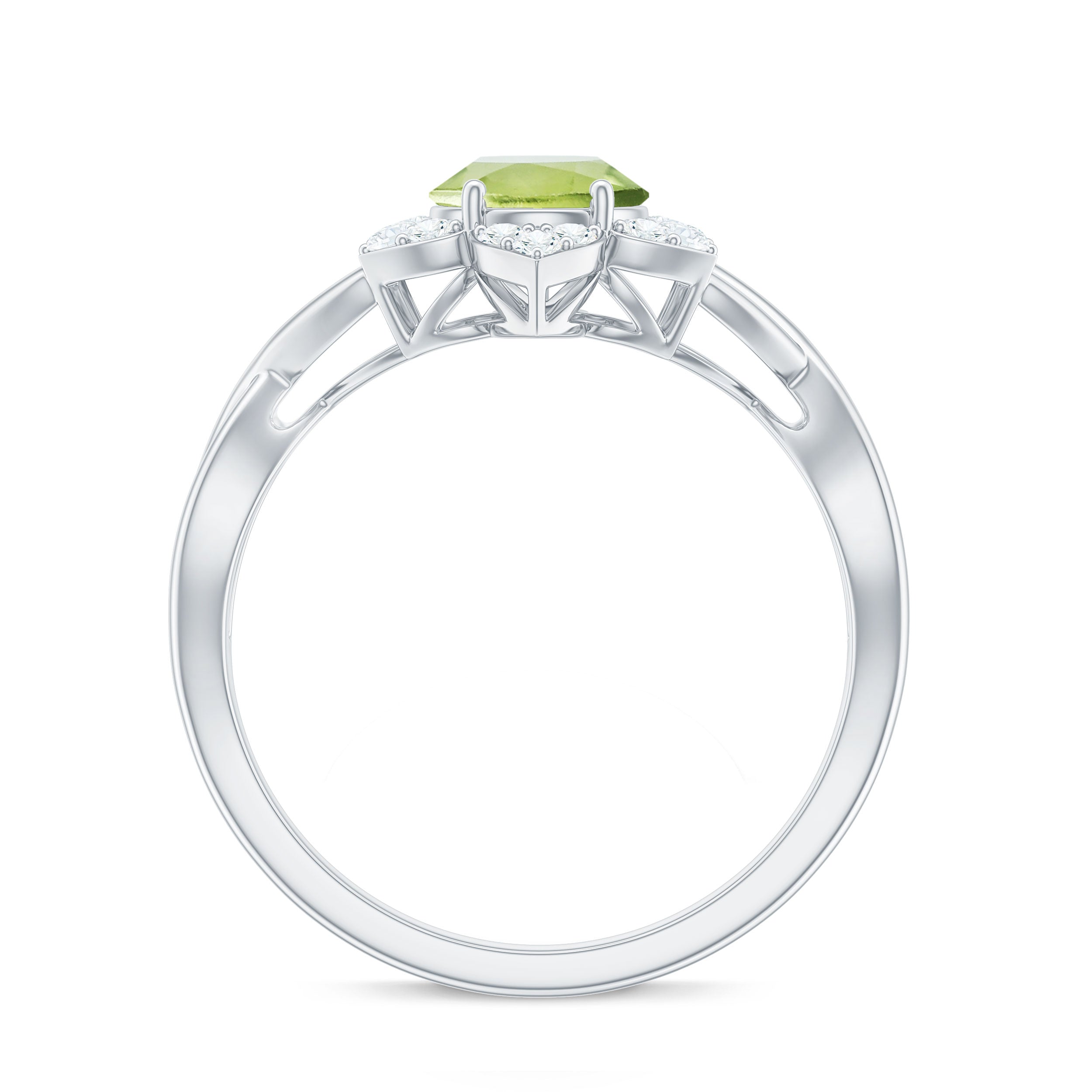Natural 1 Carat Oval Peridot Flower Engagement Ring with Diamond AAA - Rosec Jewels