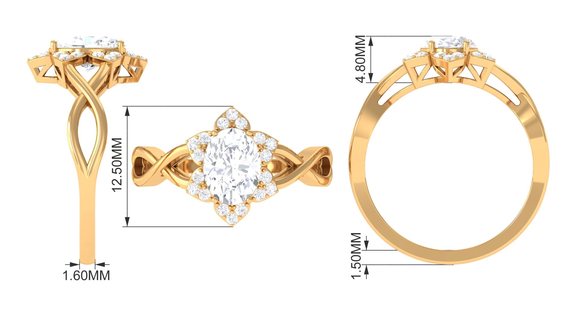 Oval Zircon Solitaire Infinity Ring with Floral Halo AAAA - Rosec Jewels