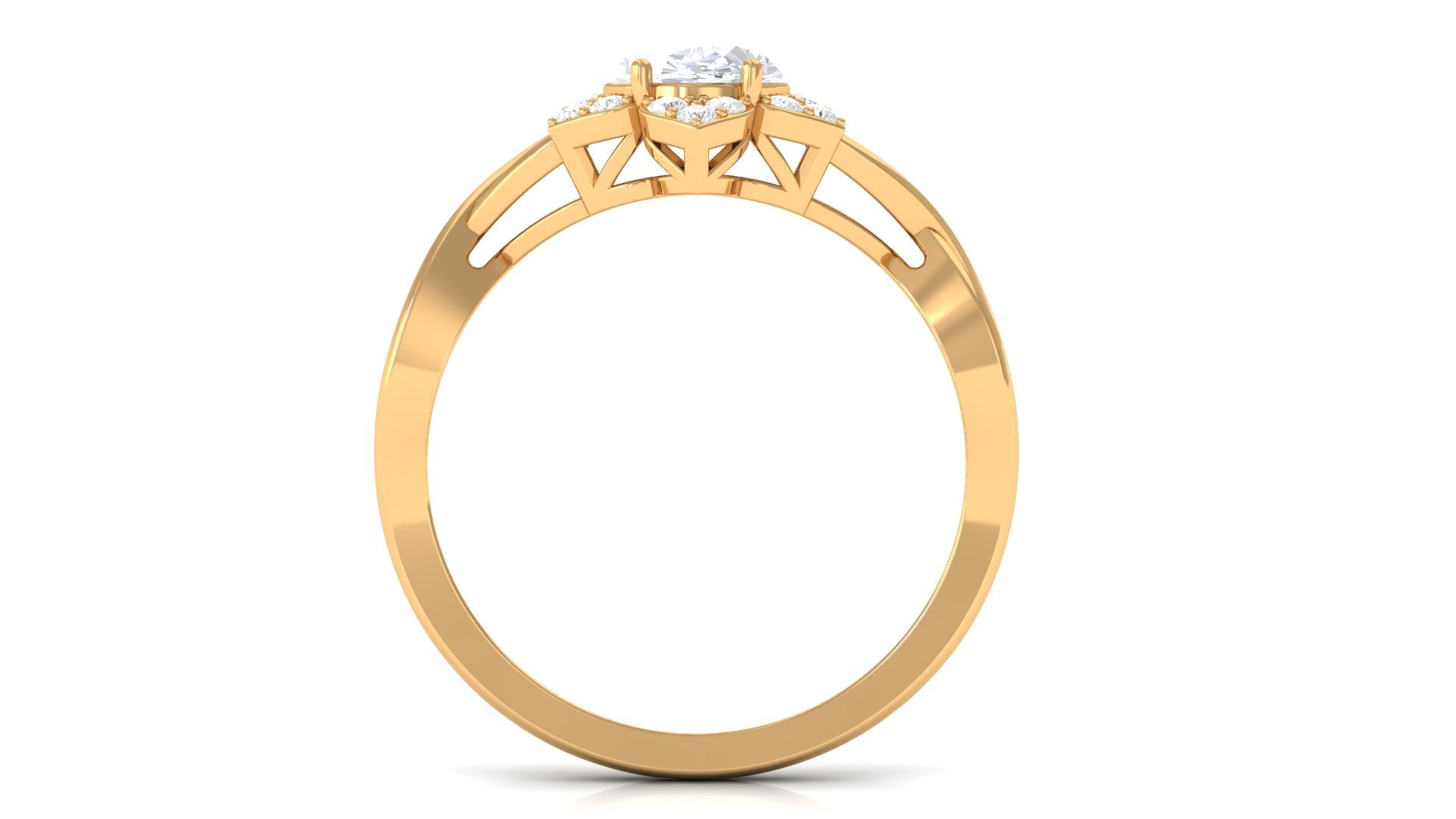 Oval Zircon Solitaire Infinity Ring with Floral Halo AAAA - Rosec Jewels