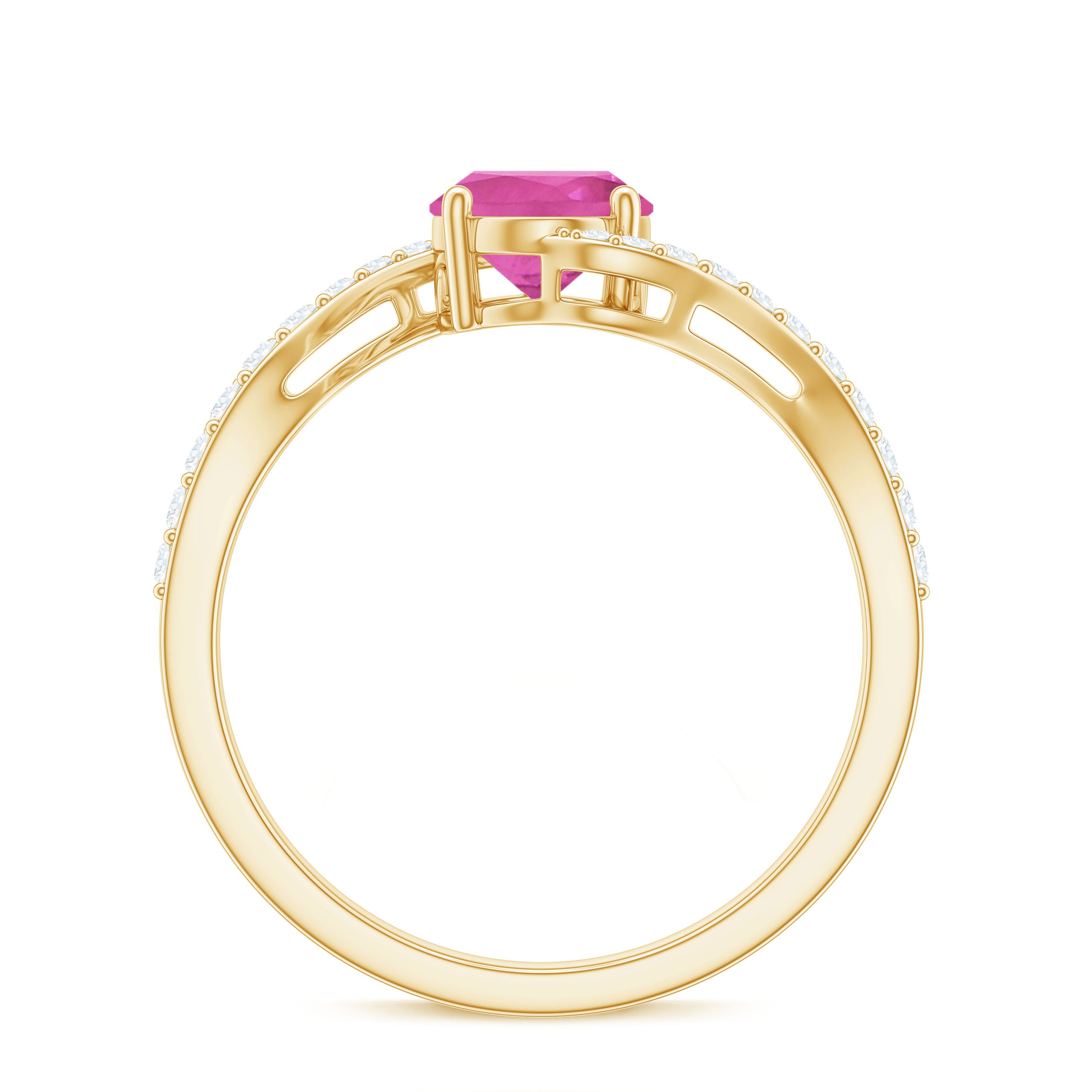 Natural Pink Tourmaline Solitaire Bypass Ring with Diamond AAA - Rosec Jewels