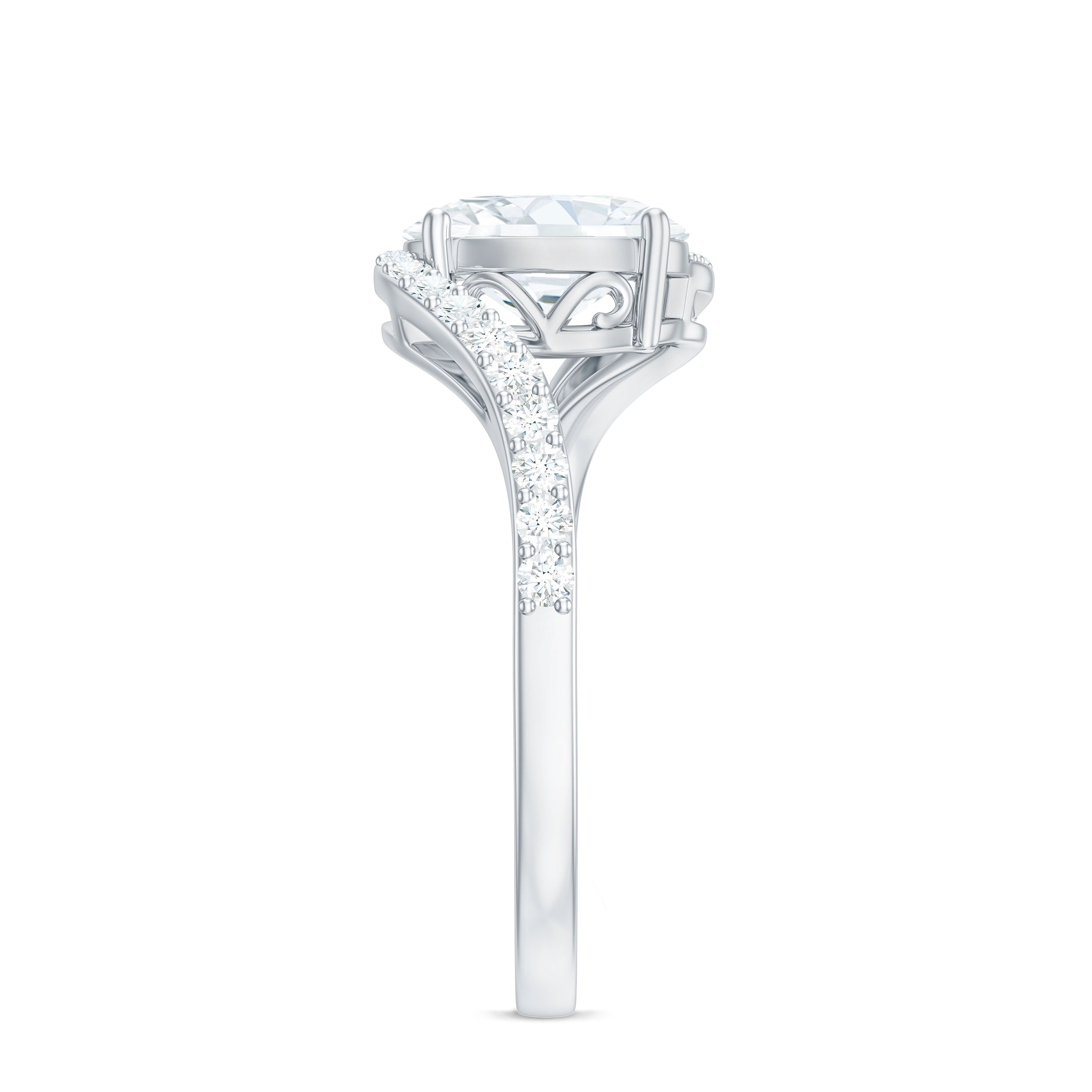 1 Carat Moissanite Oval Engagement Ring with Bypass Shank D-VS1 - Rosec Jewels
