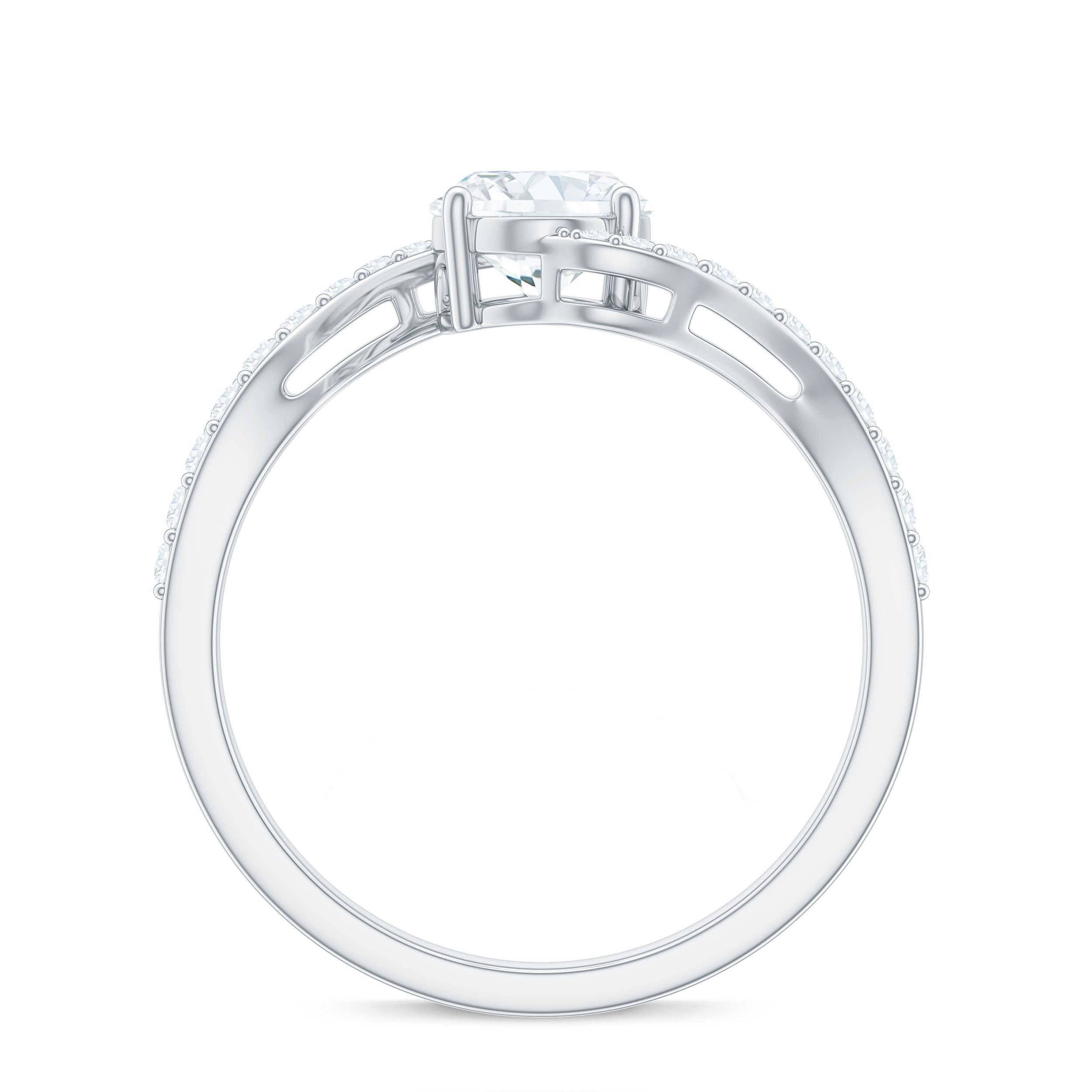 1 Carat Moissanite Oval Engagement Ring with Bypass Shank D-VS1 - Rosec Jewels
