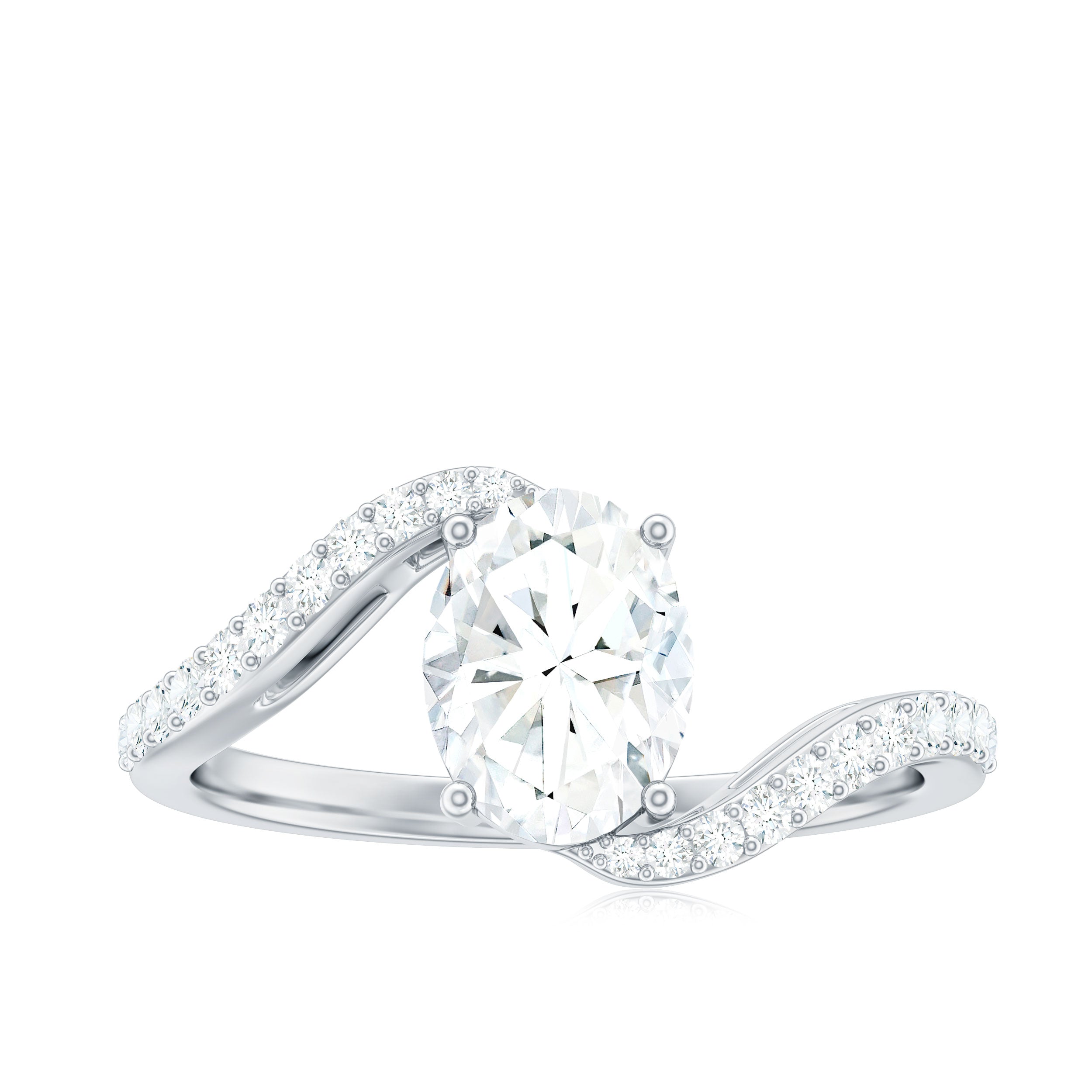 1 Carat Moissanite Oval Engagement Ring with Bypass Shank D-VS1 - Rosec Jewels
