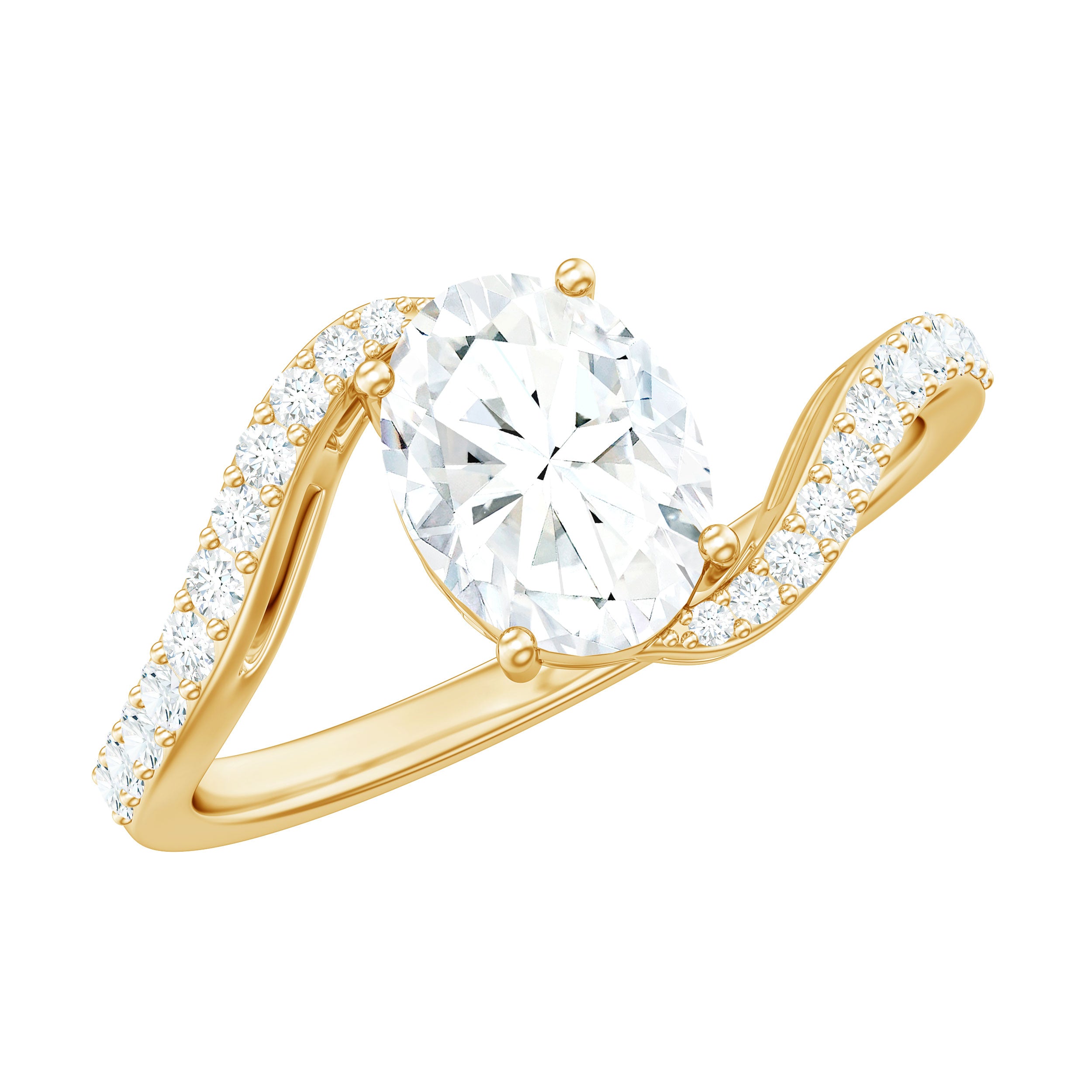 1 Carat Moissanite Oval Engagement Ring with Bypass Shank D-VS1 - Rosec Jewels