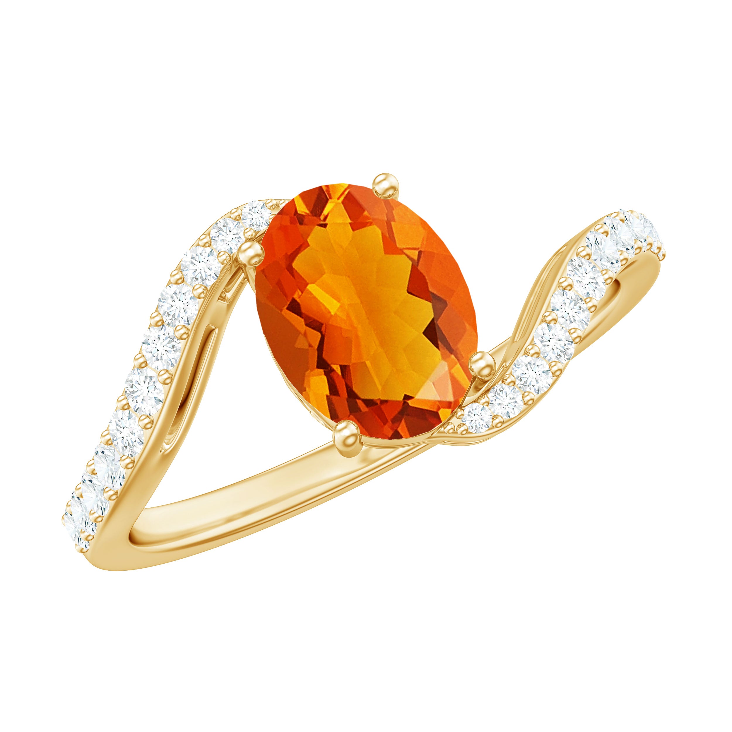 Oval Cut Solitaire Fire Opal and Diamond Bypass Ring AAA - Rosec Jewels