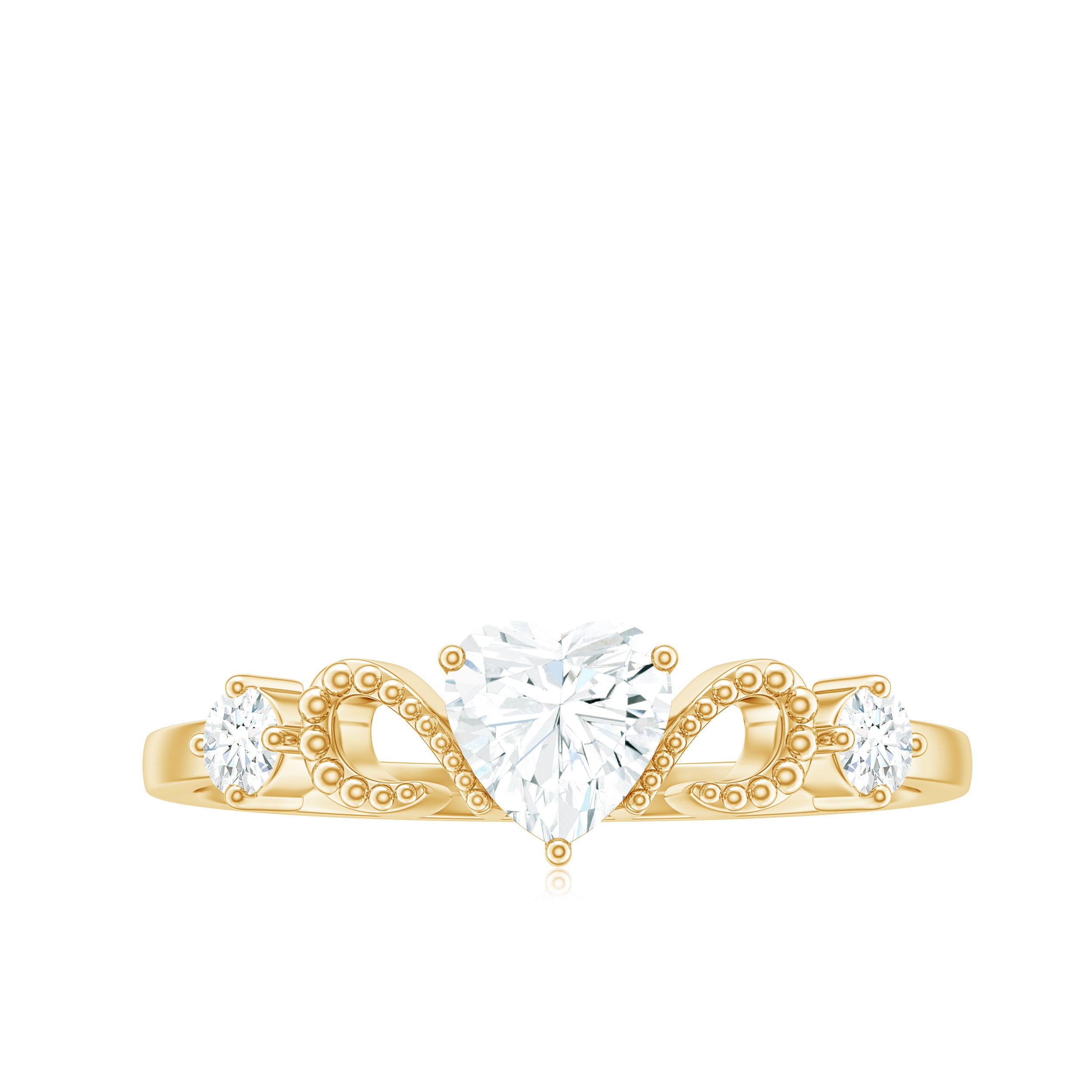 3/4 CT Minimal Zircon Heart Engagement Ring with Gold Beaded AAAA - Rosec Jewels