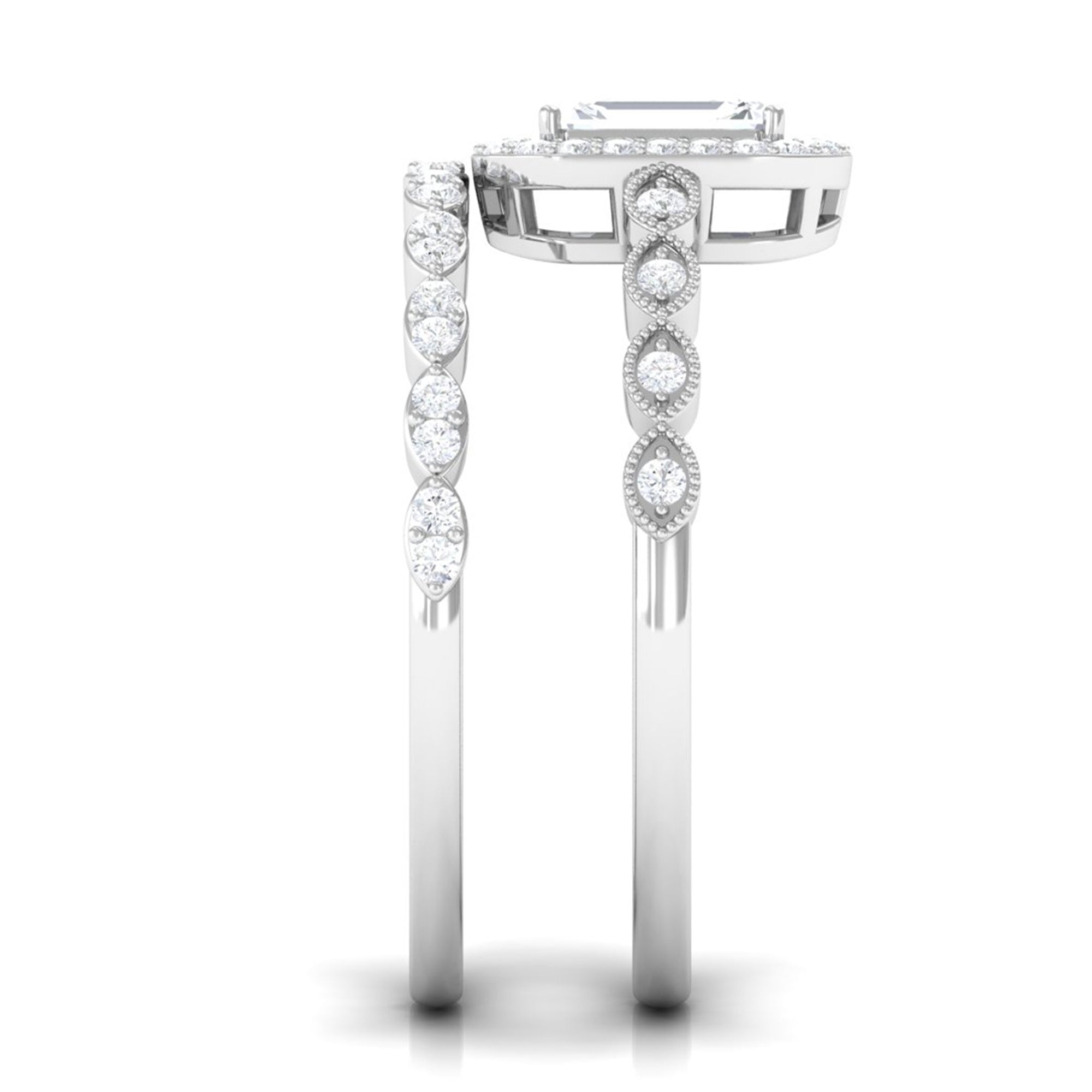 Cubic Zirconia Designer Solitaire Bridal Ring Set with Band AAAA - Rosec Jewels