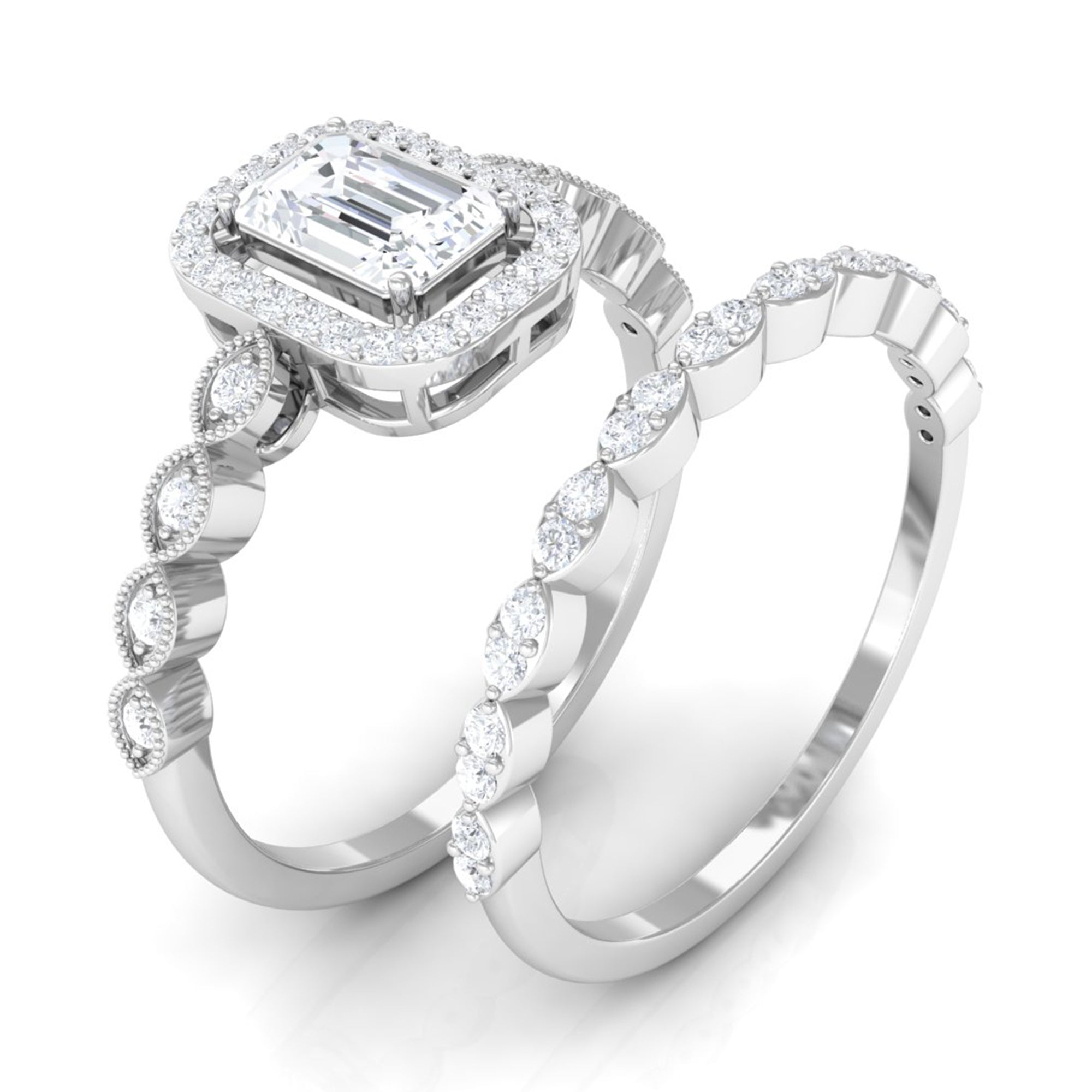 Cubic Zirconia Designer Solitaire Bridal Ring Set with Band AAAA - Rosec Jewels