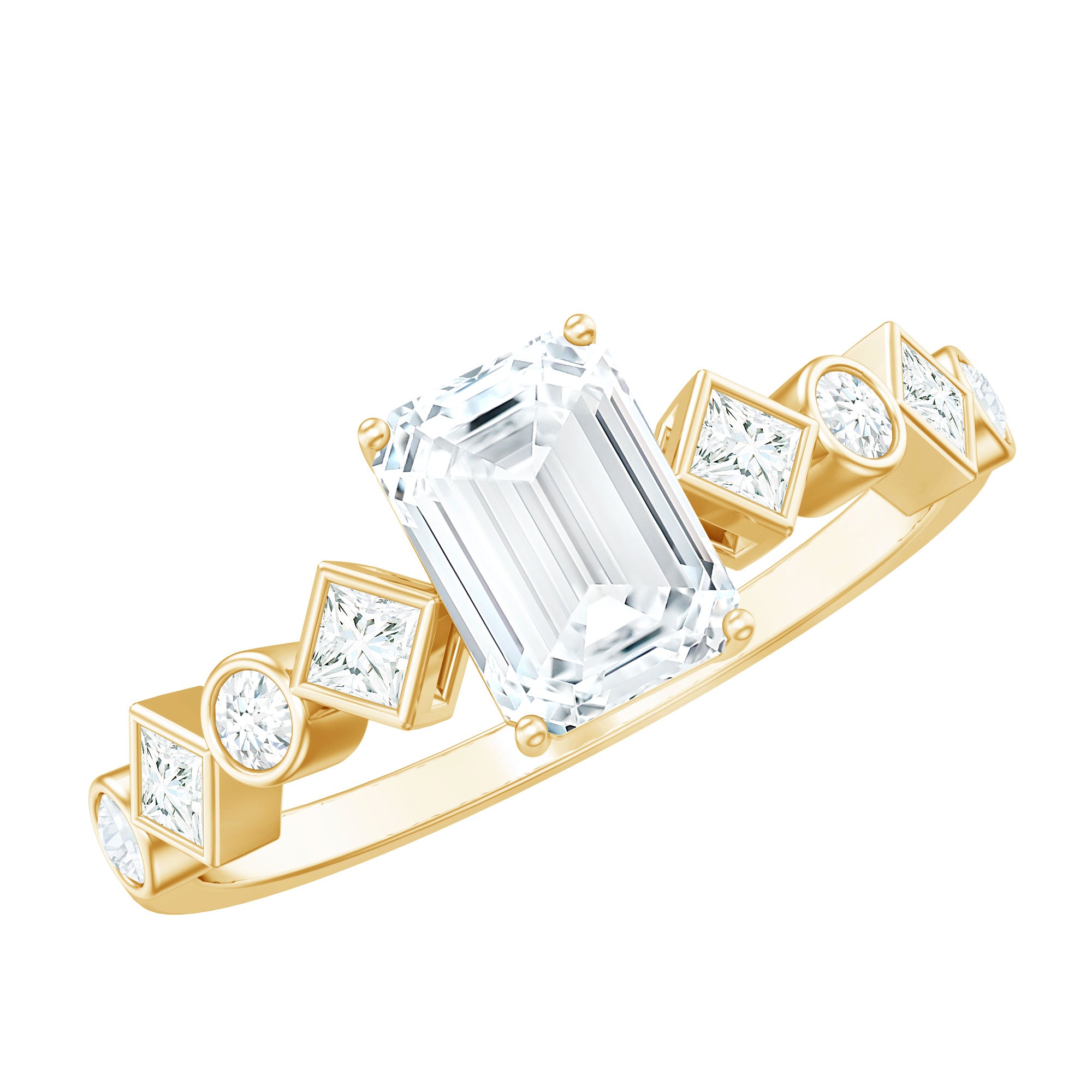 2 CT Octagon Cut Zircon Engagement Ring with Side Stones AAAA - Rosec Jewels