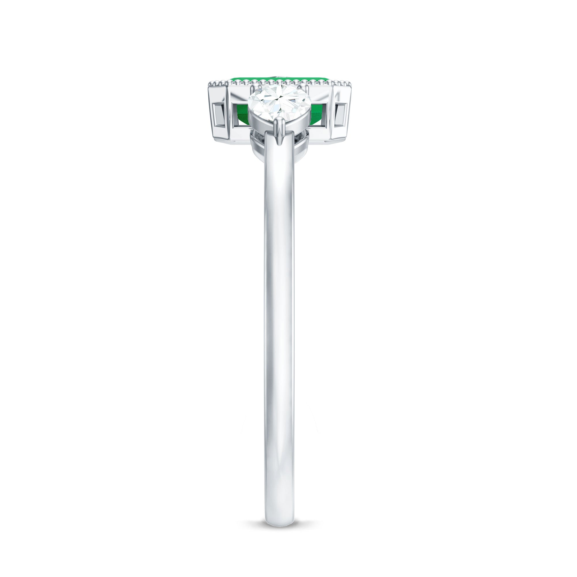 Emerald 3 Stone Ring with Diamond AAA - Rosec Jewels