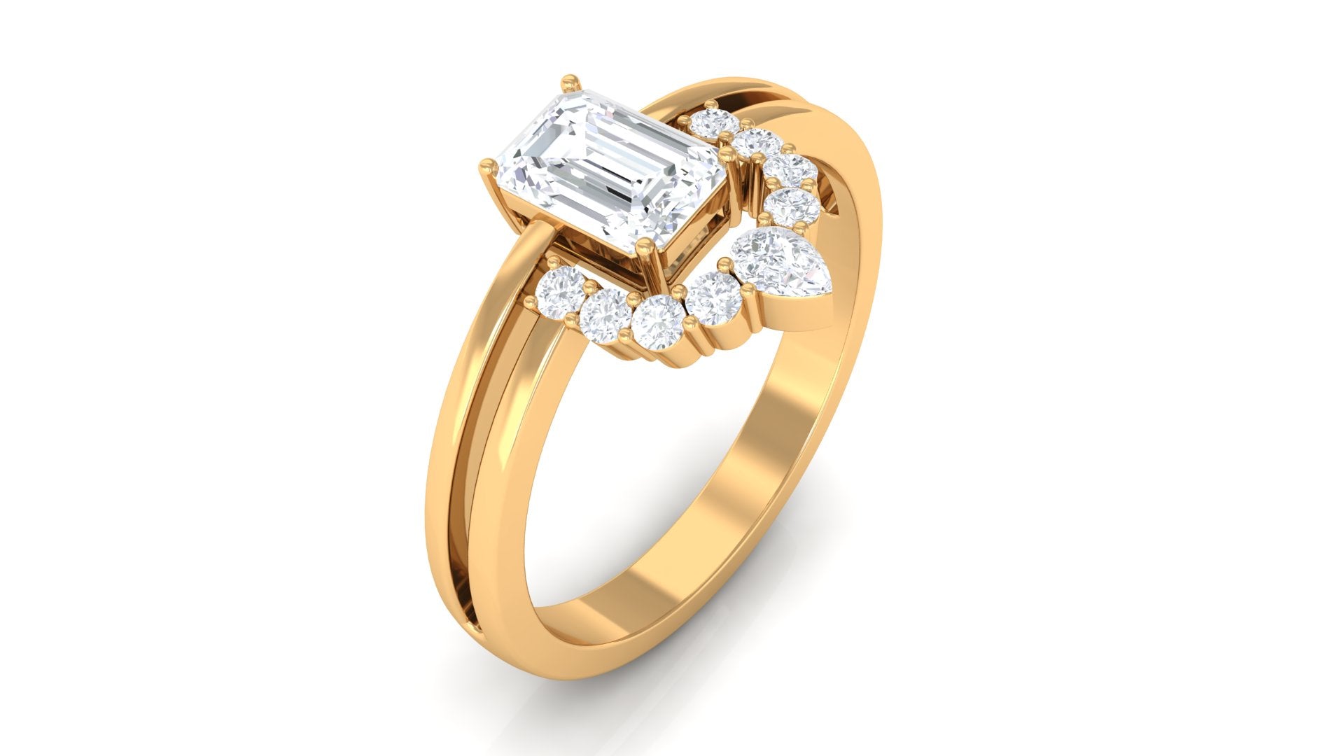 1 CT Octagon Cut Zircon Double Band Engagement Ring AAAA - Rosec Jewels