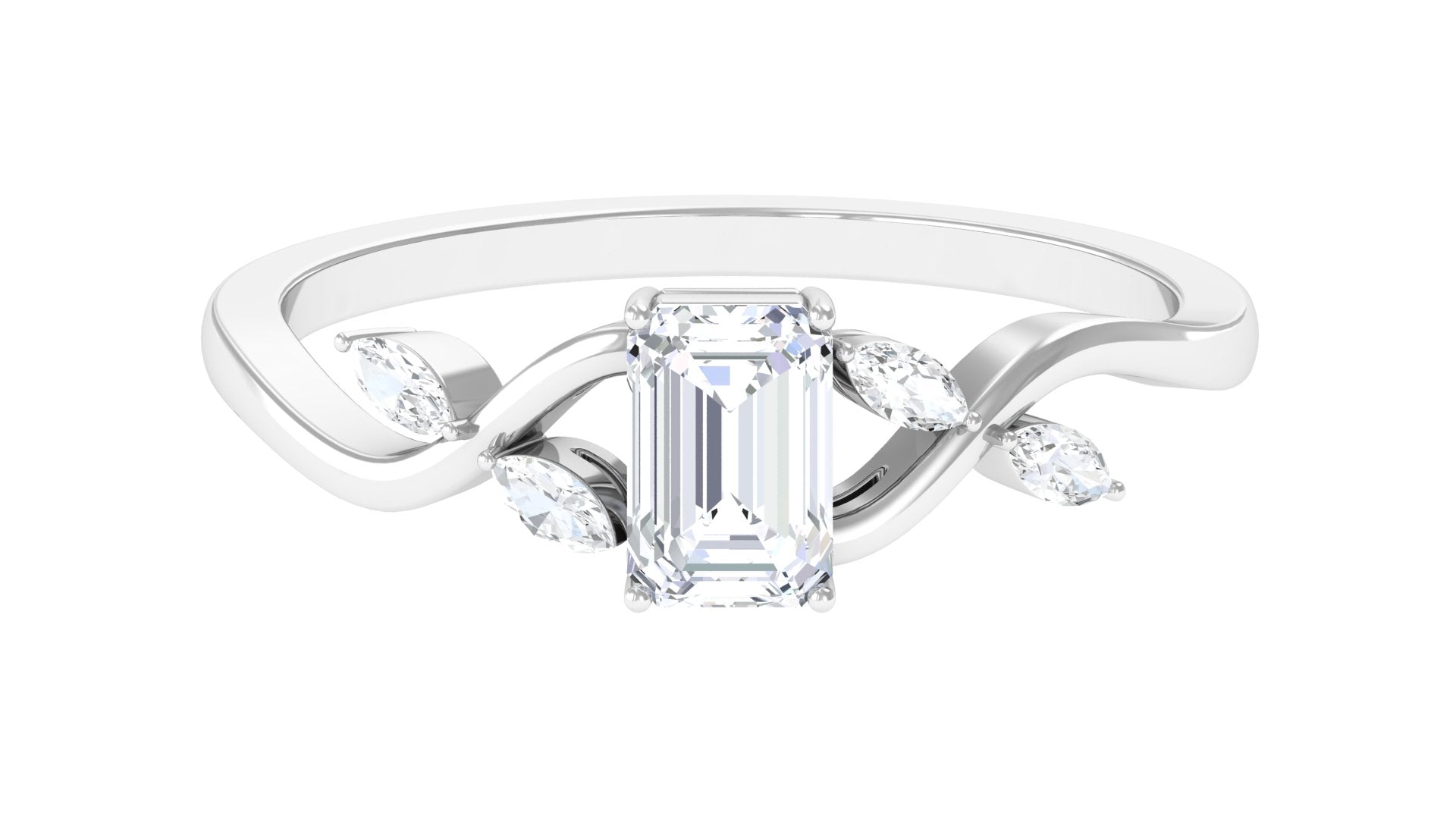 1 CT Octagon Cut Solitaire Zircon Engagement Ring with Split Shank AAAA - Rosec Jewels