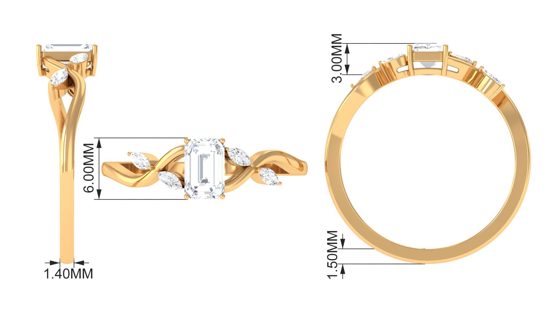 1 CT Octagon Cut Solitaire Zircon Engagement Ring with Split Shank AAAA - Rosec Jewels