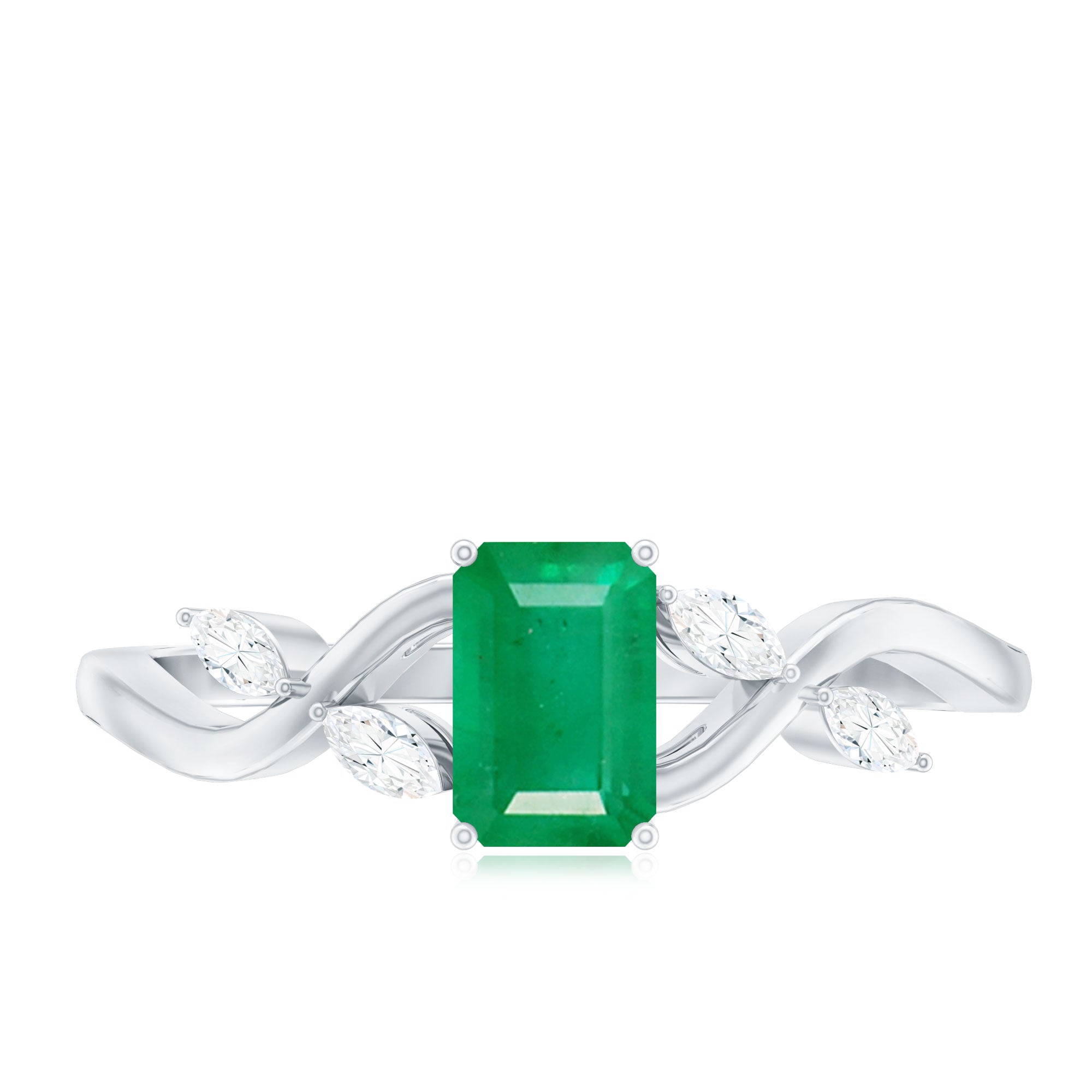 Natural Emerald Cut Emerald Designer Engagement Ring with Diamond AAA - Rosec Jewels