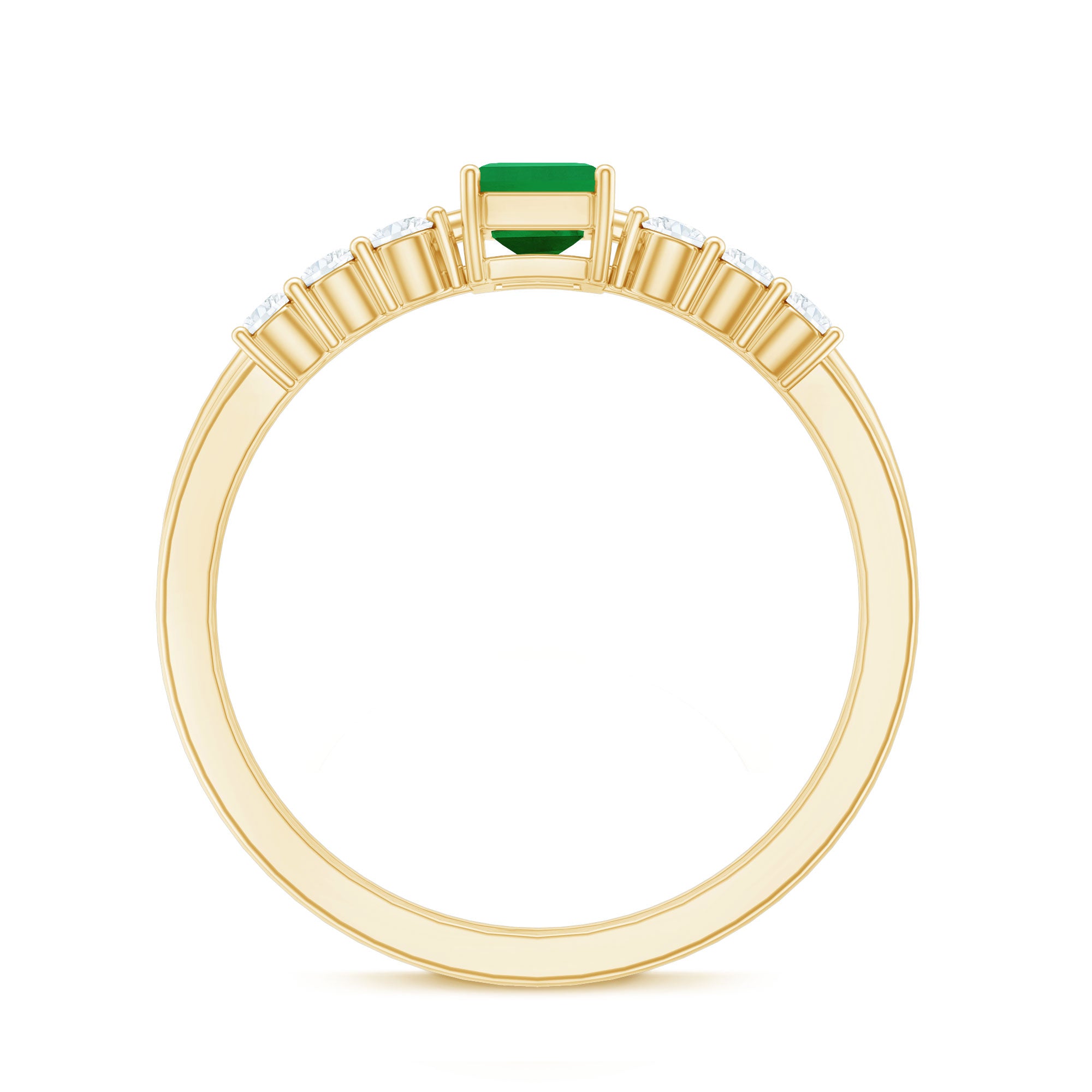 Natural Emerald Cut Emerald Diamond Engagement Wedding Ring Set of 2 AAA - Rosec Jewels
