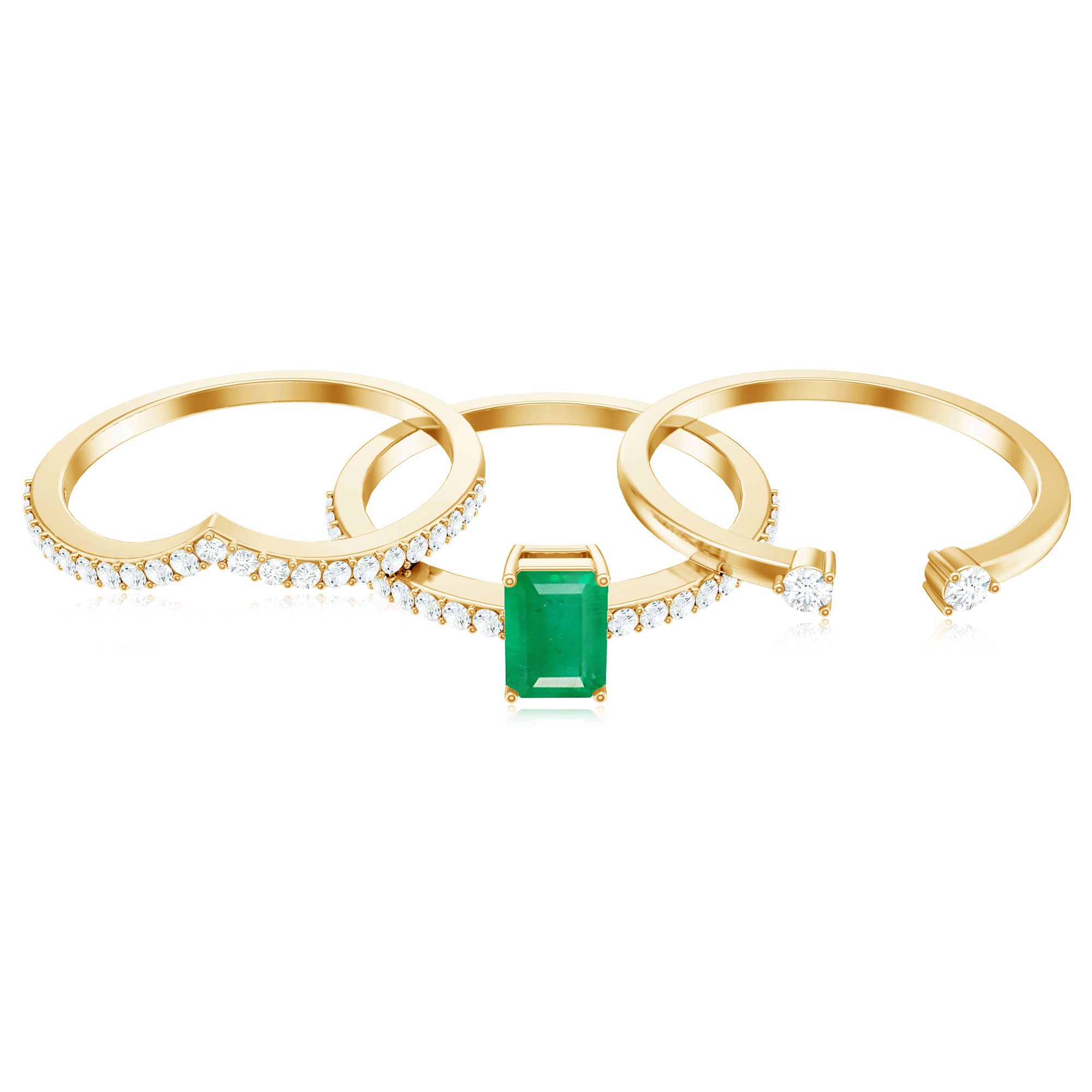 Rosec Jewels-Natural Emerald Cut Emerald Diamond 3 Piece Bridal Ring Set