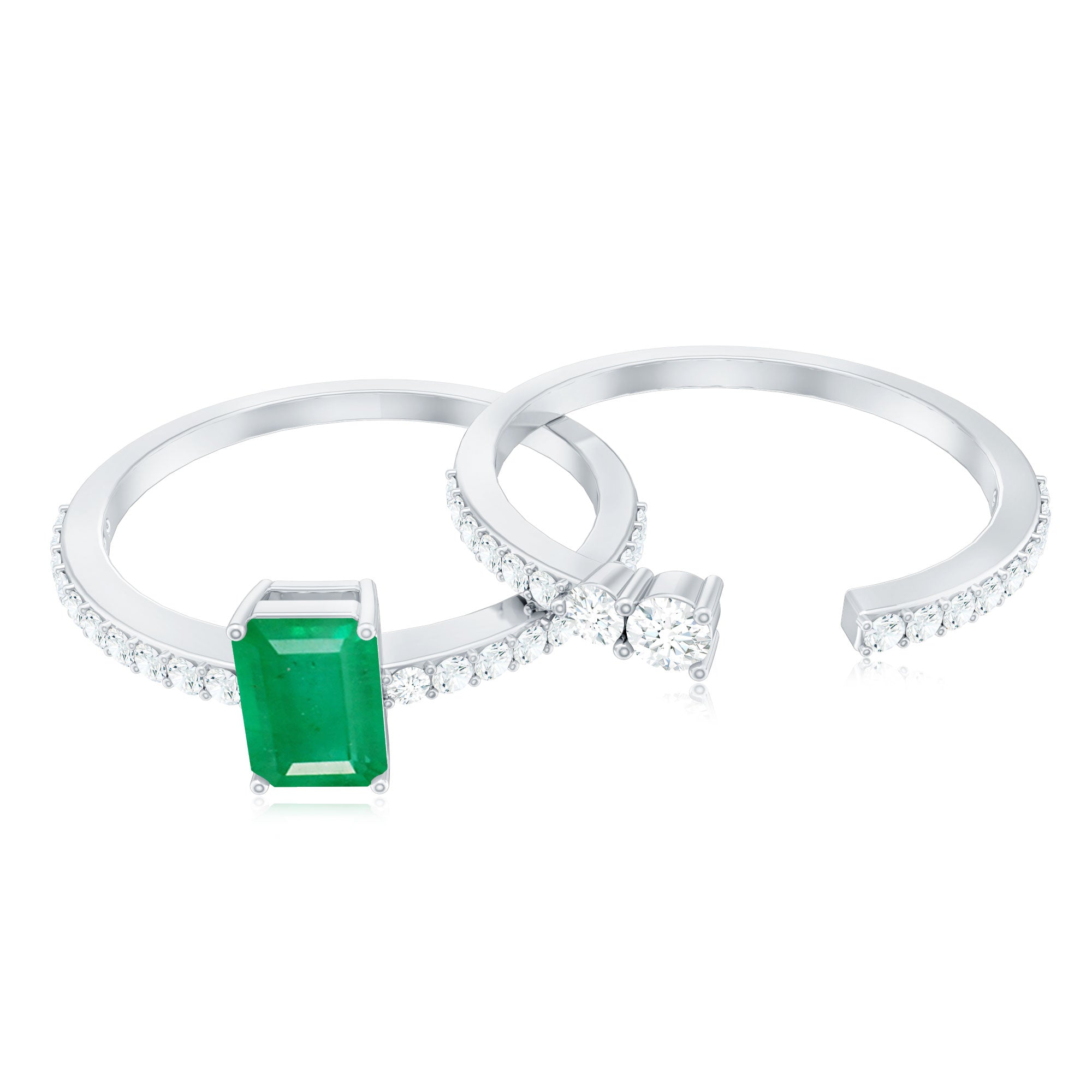 Rosec Jewels-Genuine Emerald Diamond Emerald Cut Engagement Ring with Enhancer