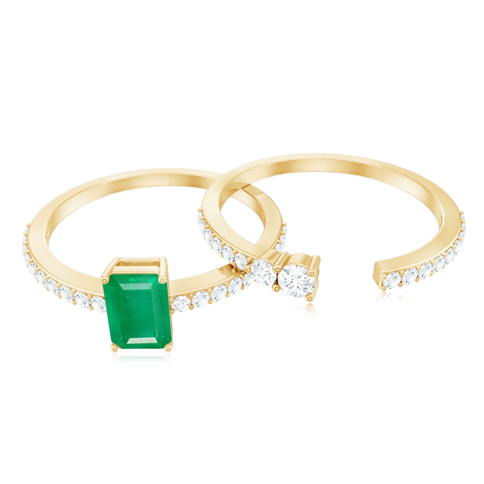 Rosec Jewels-Genuine Emerald Diamond Emerald Cut Engagement Ring with Enhancer