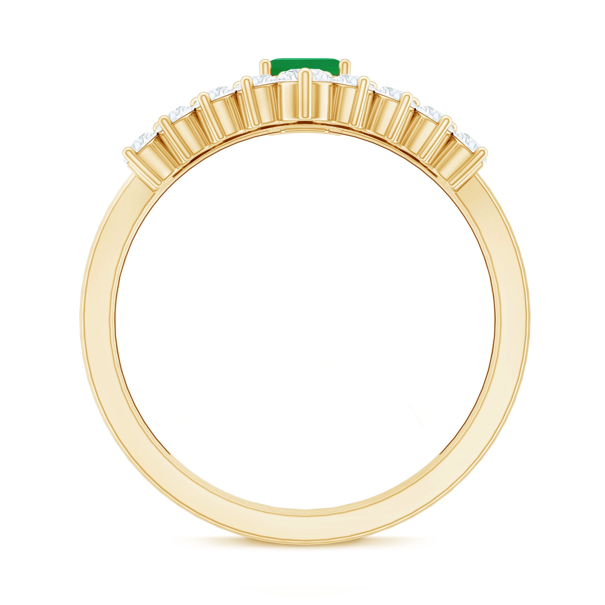 Natural Emerald Diamond Emerald Cut Engagement Ring with Curved Wedding Band AAA - Rosec Jewels