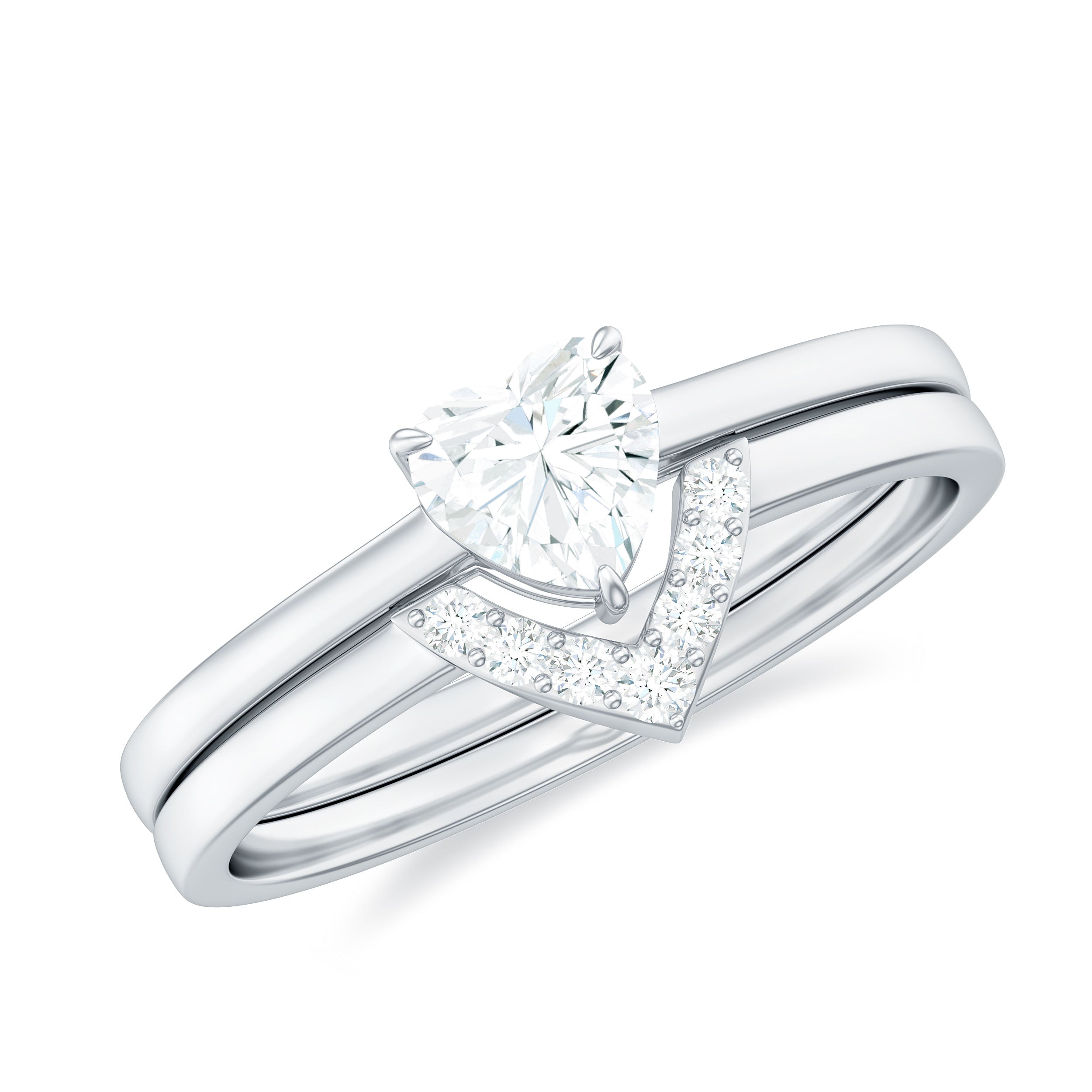 Rosec Jewels-Heart Shaped Moissanite Solitaire Wedding Ring Set for Women
