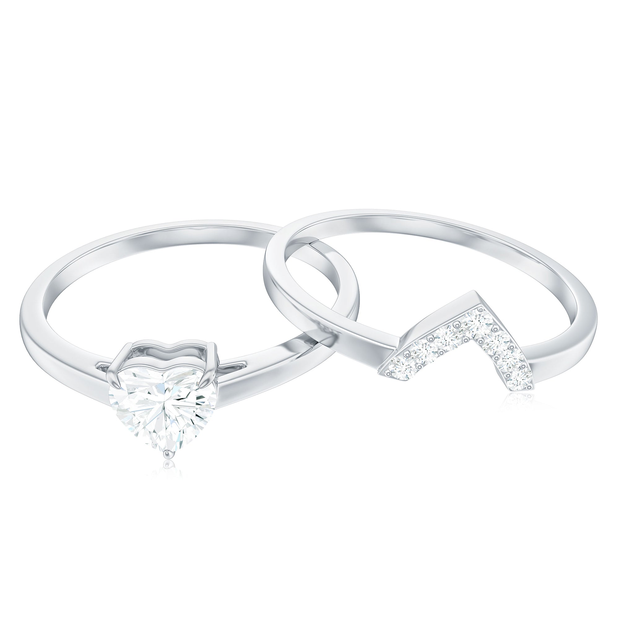 Rosec Jewels-Heart Shaped Moissanite Solitaire Wedding Ring Set for Women