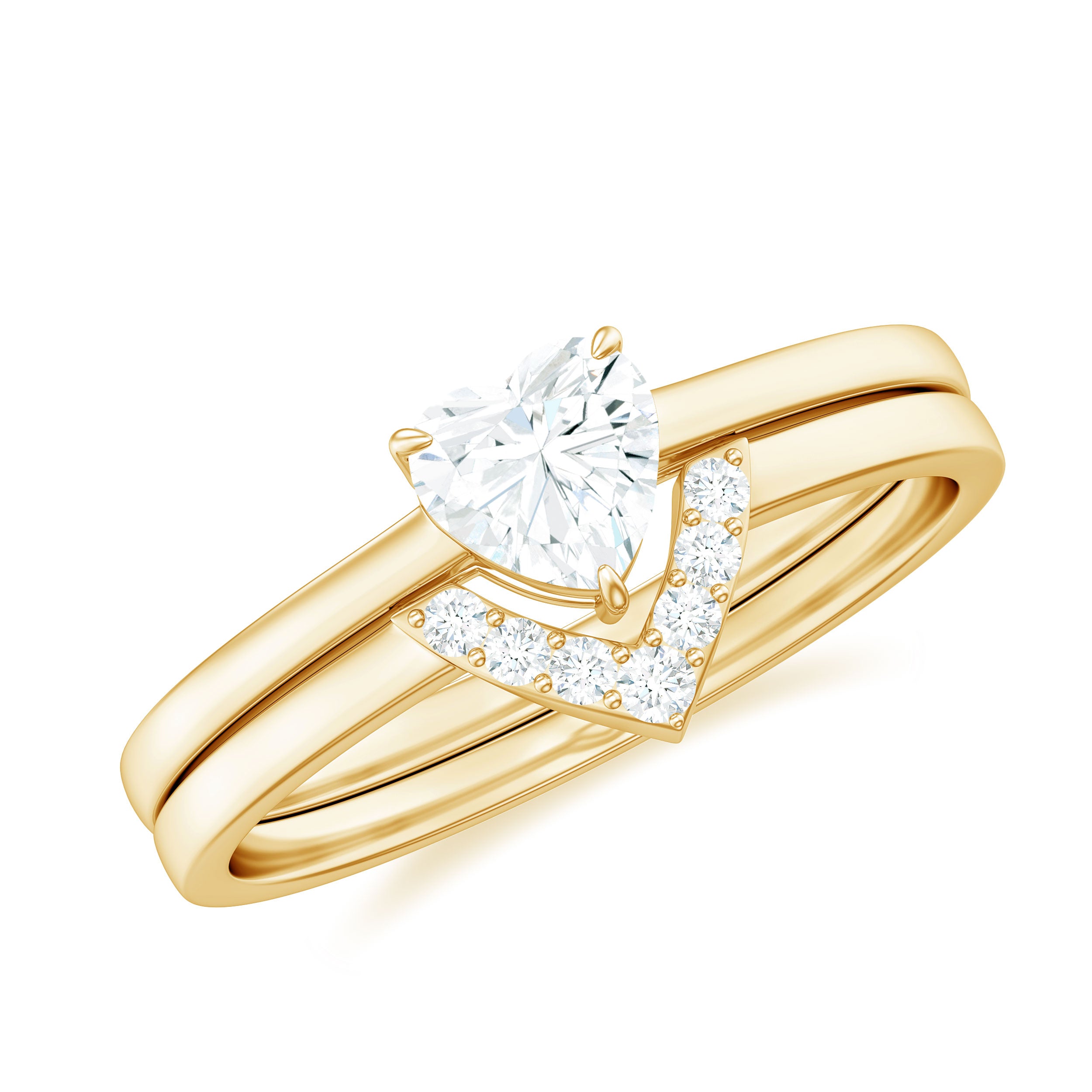 Rosec Jewels-Heart Shaped Moissanite Solitaire Wedding Ring Set for Women