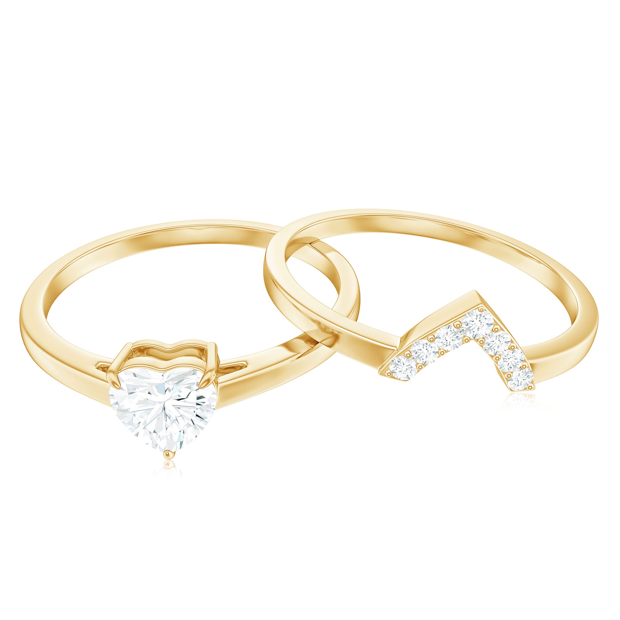 Rosec Jewels-Heart Shaped Moissanite Solitaire Wedding Ring Set for Women