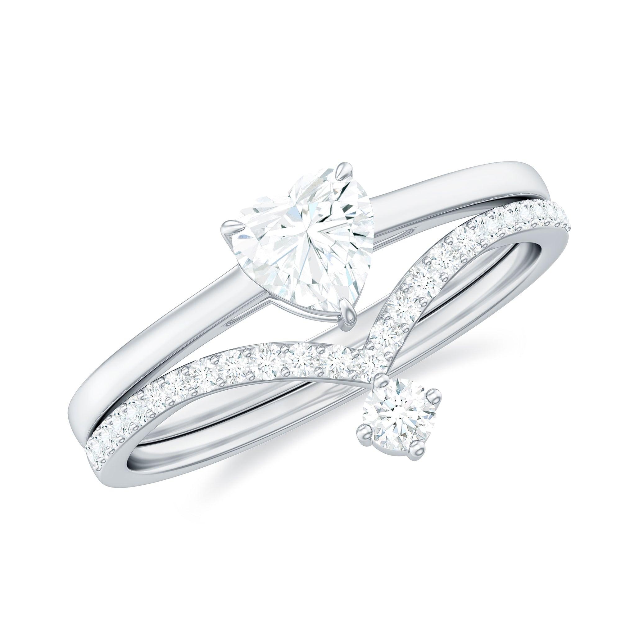 Rosec Jewels-Heart Shape Moissanite Solitaire Engagement Ring with Enhancer