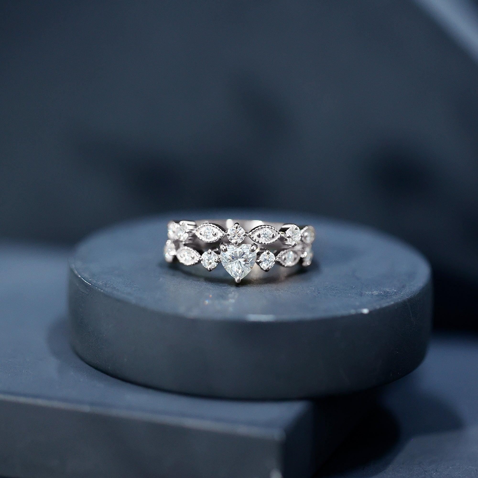 Zircon Bridal Wedding Ring Set with Matching Band AAAA - Rosec Jewels