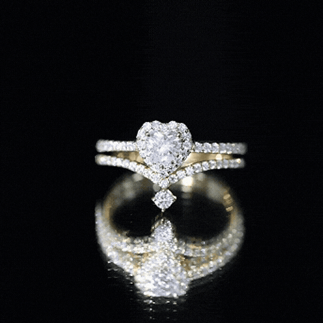 Cubic Zirconia Heart Ring Set with V Shape Band AAAA - Rosec Jewels