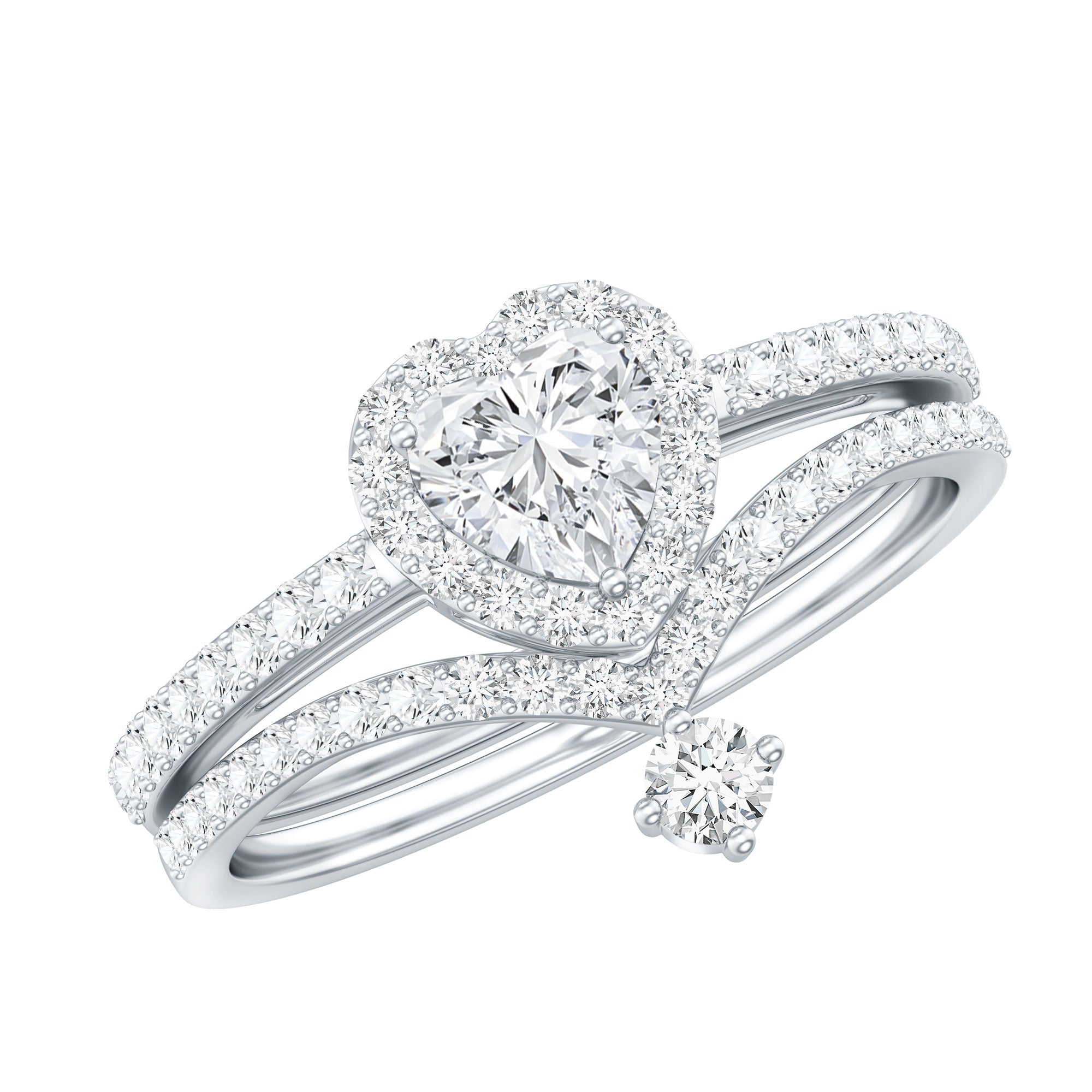 Cubic Zirconia Heart Ring Set with V Shape Band AAAA - Rosec Jewels